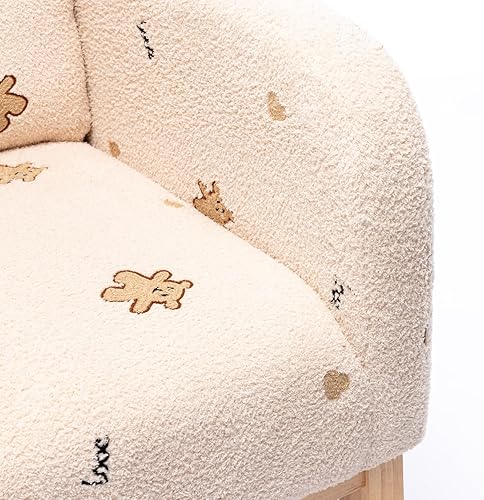 Miniatura 6 de JINS&VICO Mecedora moderna con bolsillos laterales, sillón mecedor de madera con cojín de respaldo estampado, mecedora tapizada con respaldo alto