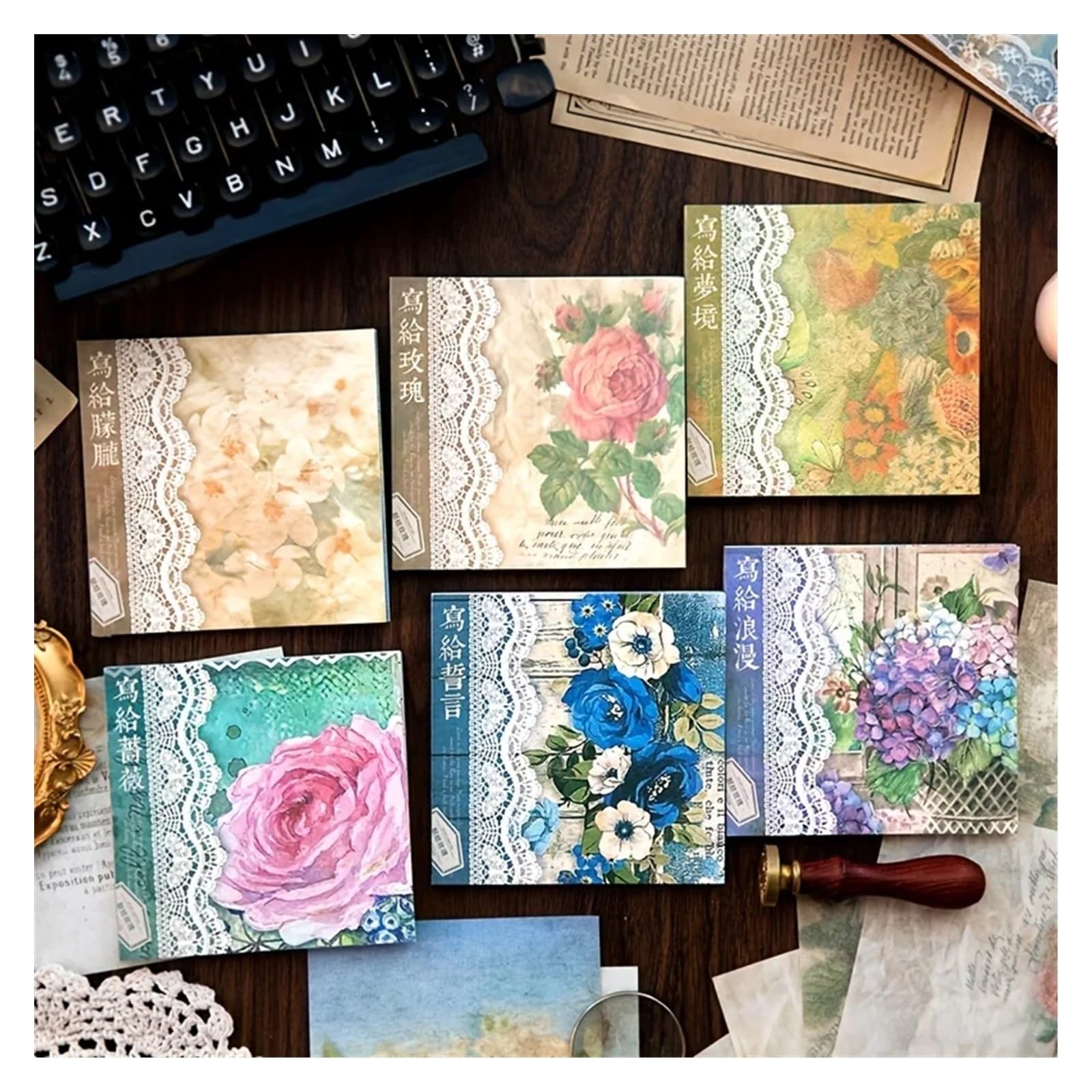 40 Feuilles Papier Scrapbooking Floral Vintage - 10.5x14.8cm - Avec Autocollants Étiquettes - DIY Déco