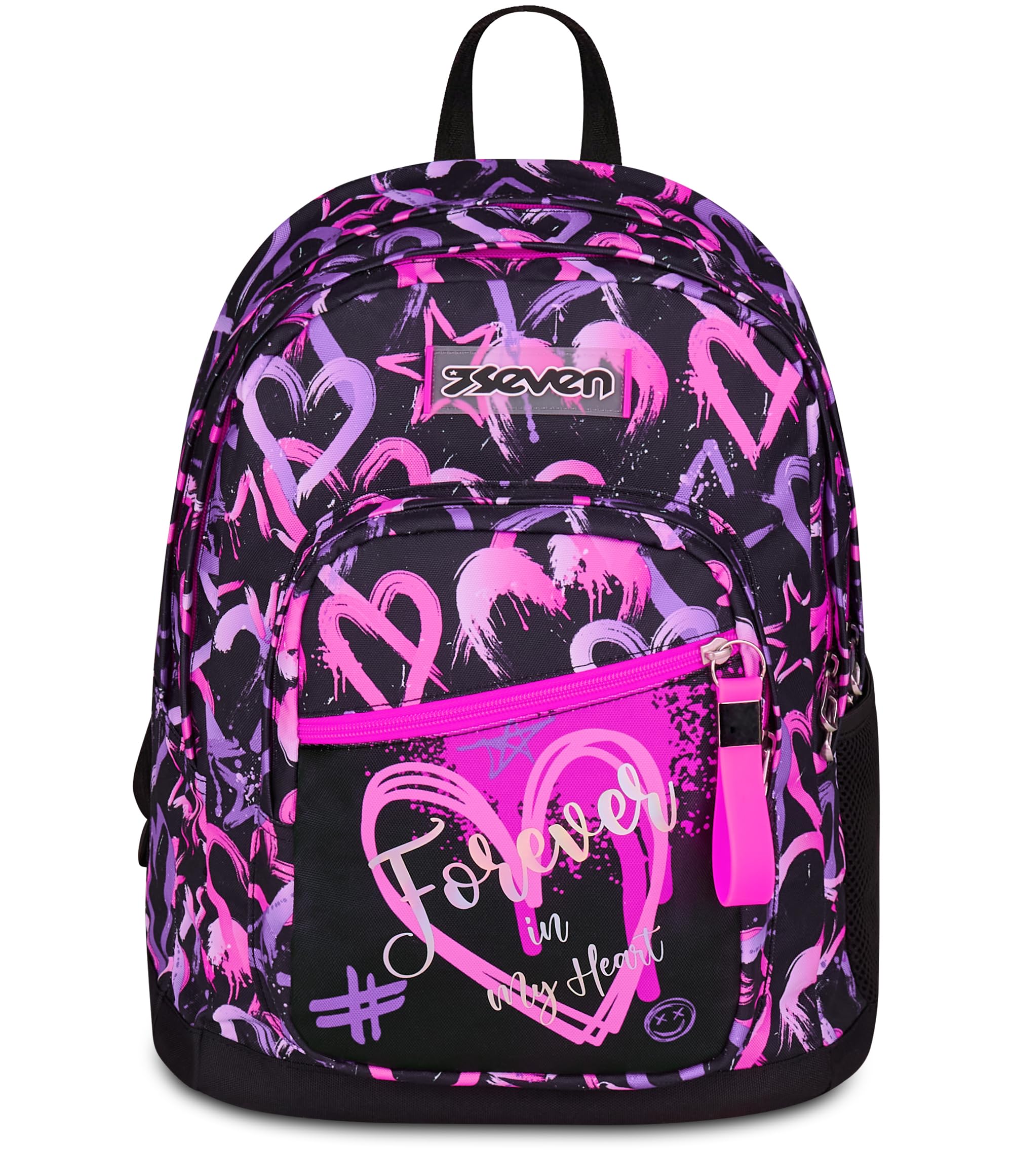 Seven Zaino New Fit, Doppio Scomparto, Tasca Porta Borraccia, Scuola e Tempo Libero, Lovely Elements, Bambine e Ragazze, rosa/viola