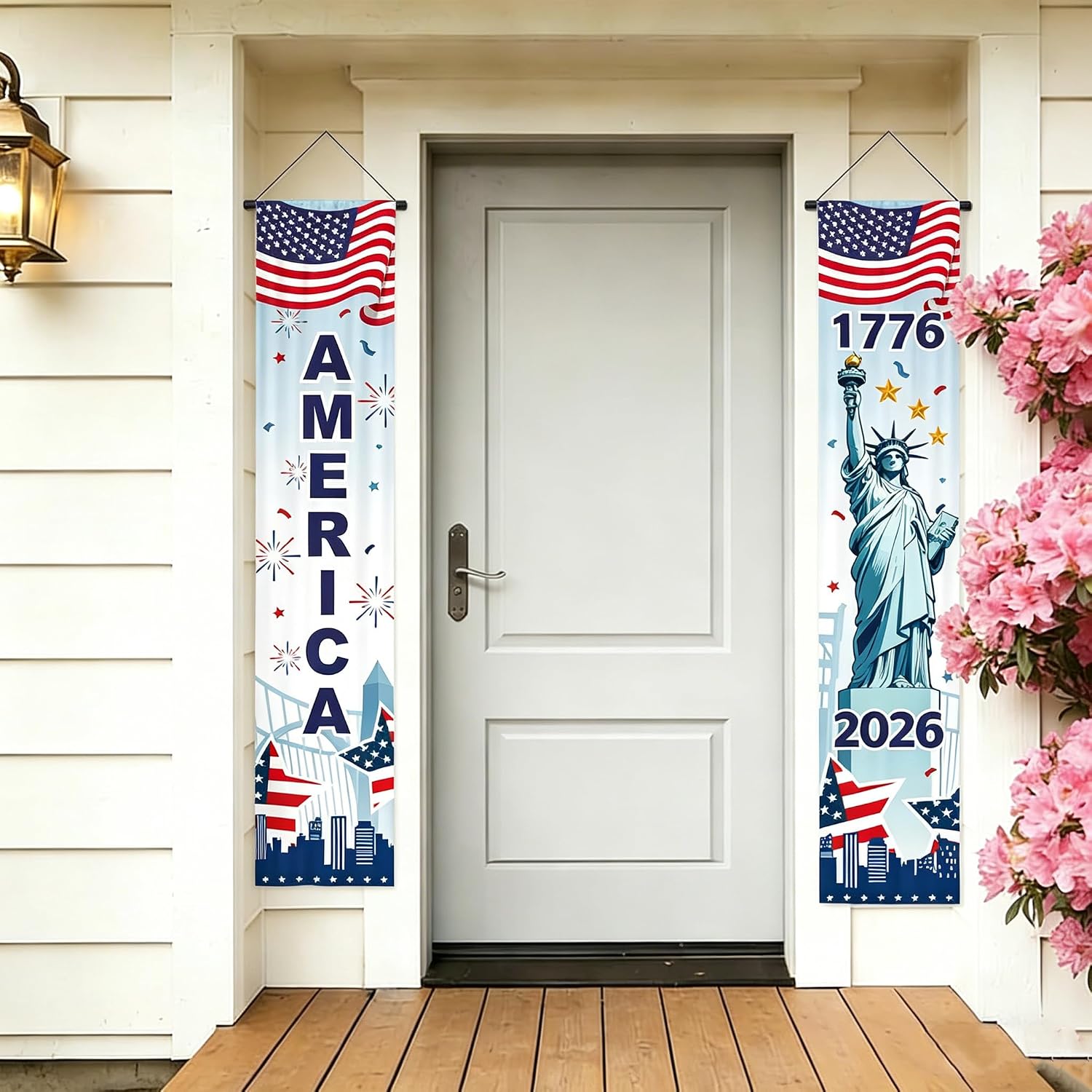 AhfuLife 250 Years Anniversary USA Hanging Porch Banner for 4th of July, 250 Anniversary America Patriotic Themed Hanging Couplet Door Banner for Independence Day, Bar, Street, Home Decorations