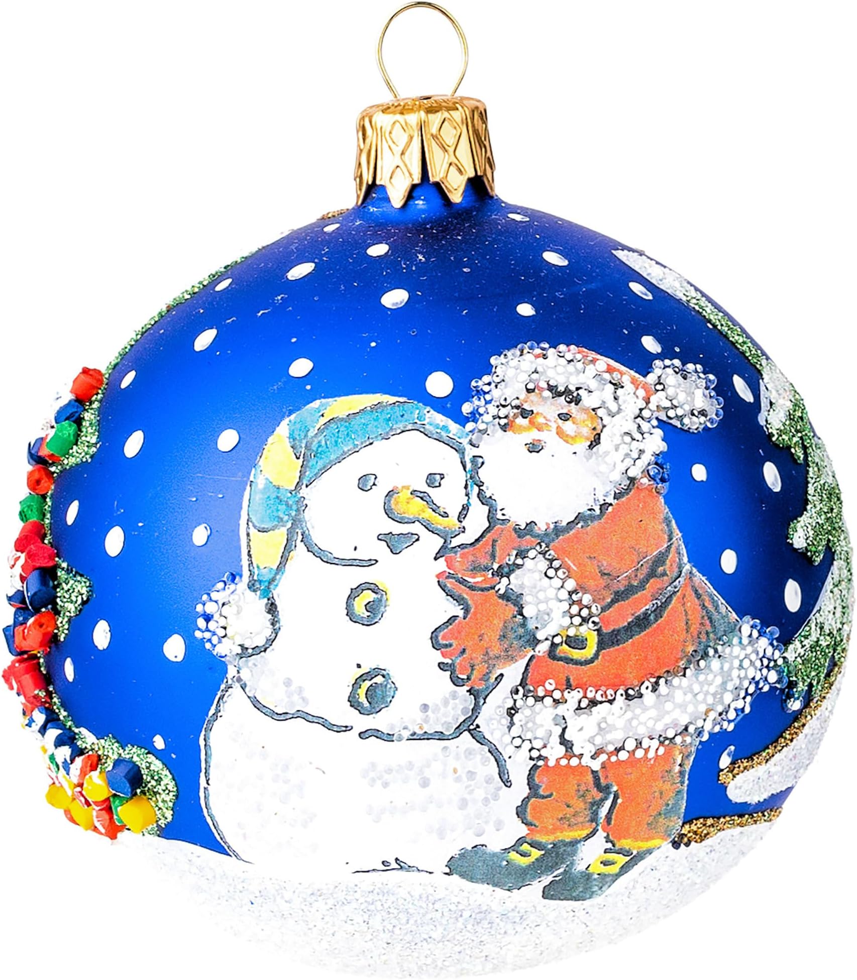 3-inch Glass Ball Christmas Ornament Santa Claus with Snowman Polish Glass Ornament (Navy Blue, 3-inch/80mm)