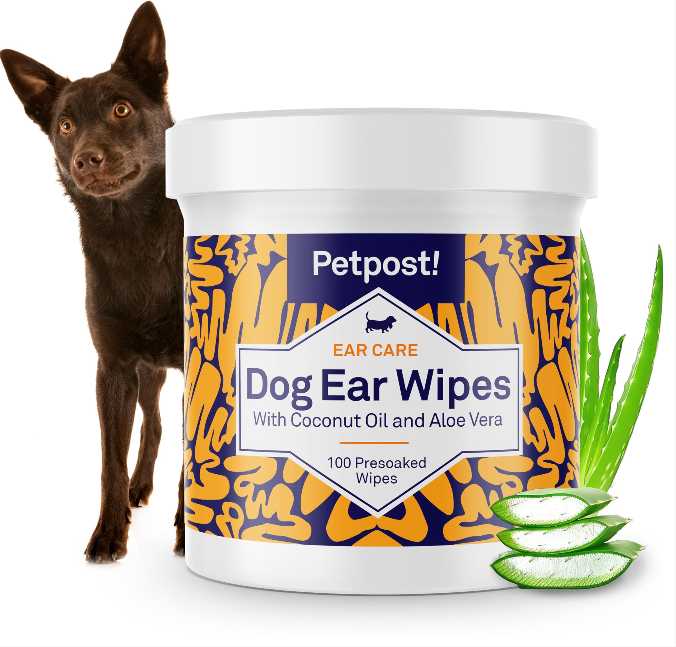 Dog Ear Cleaner Wipes - Ultra Soft Cotton Pads in Coconut Oil Aloe Solution - Dog Ear Rinse & Cleanser 100 ct.