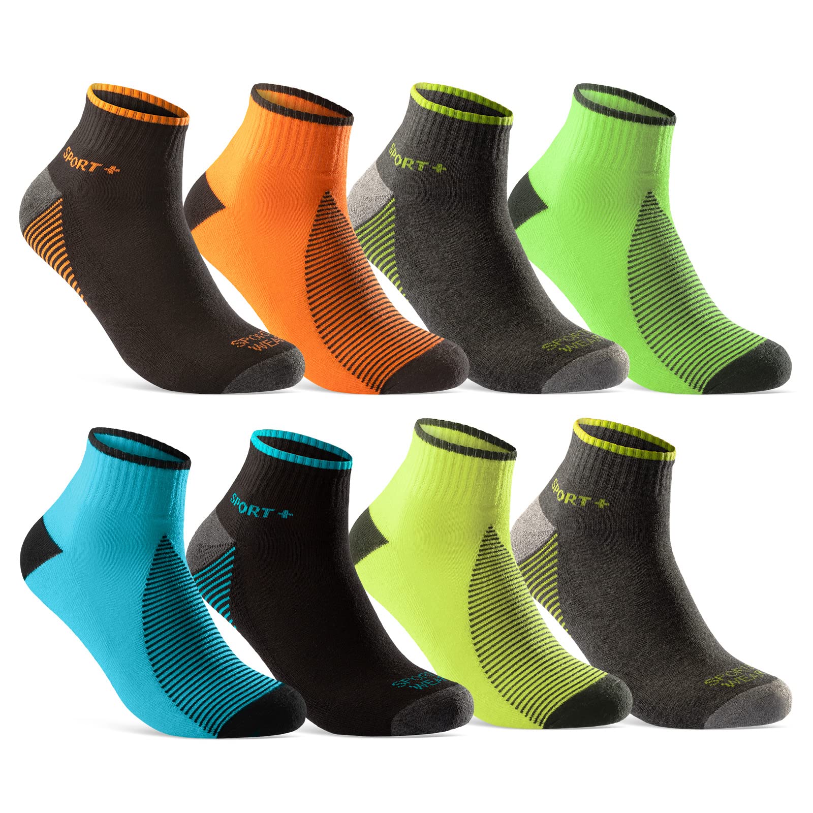 8 or 12 Pairs of Sports Socks Men Women Sneaker Socks Neon Reinforced Terry Cloth Sole