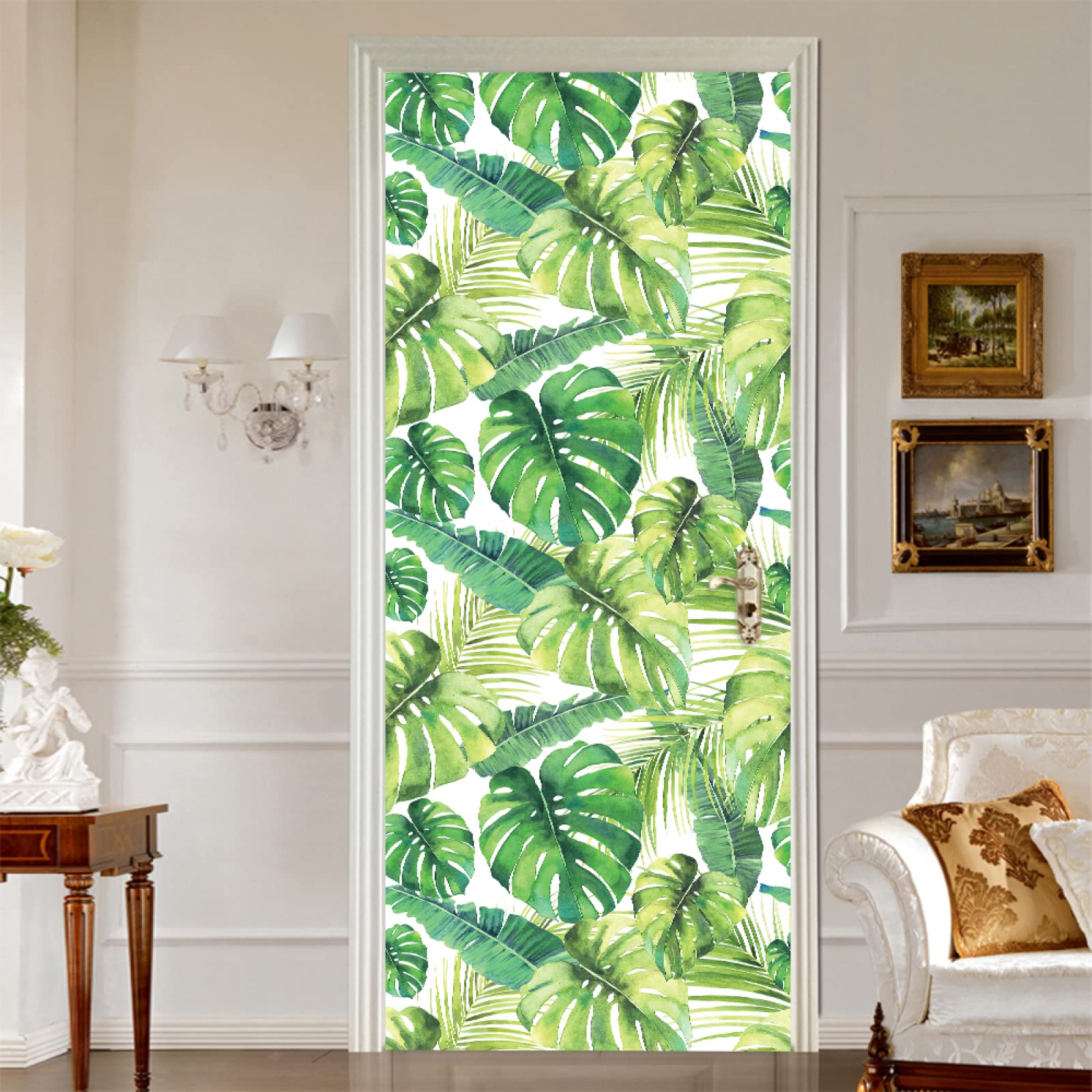 3D Türaufkleber Pflanzen Design - Abnehmbare Türfolie 90x200cm Grün Blätter