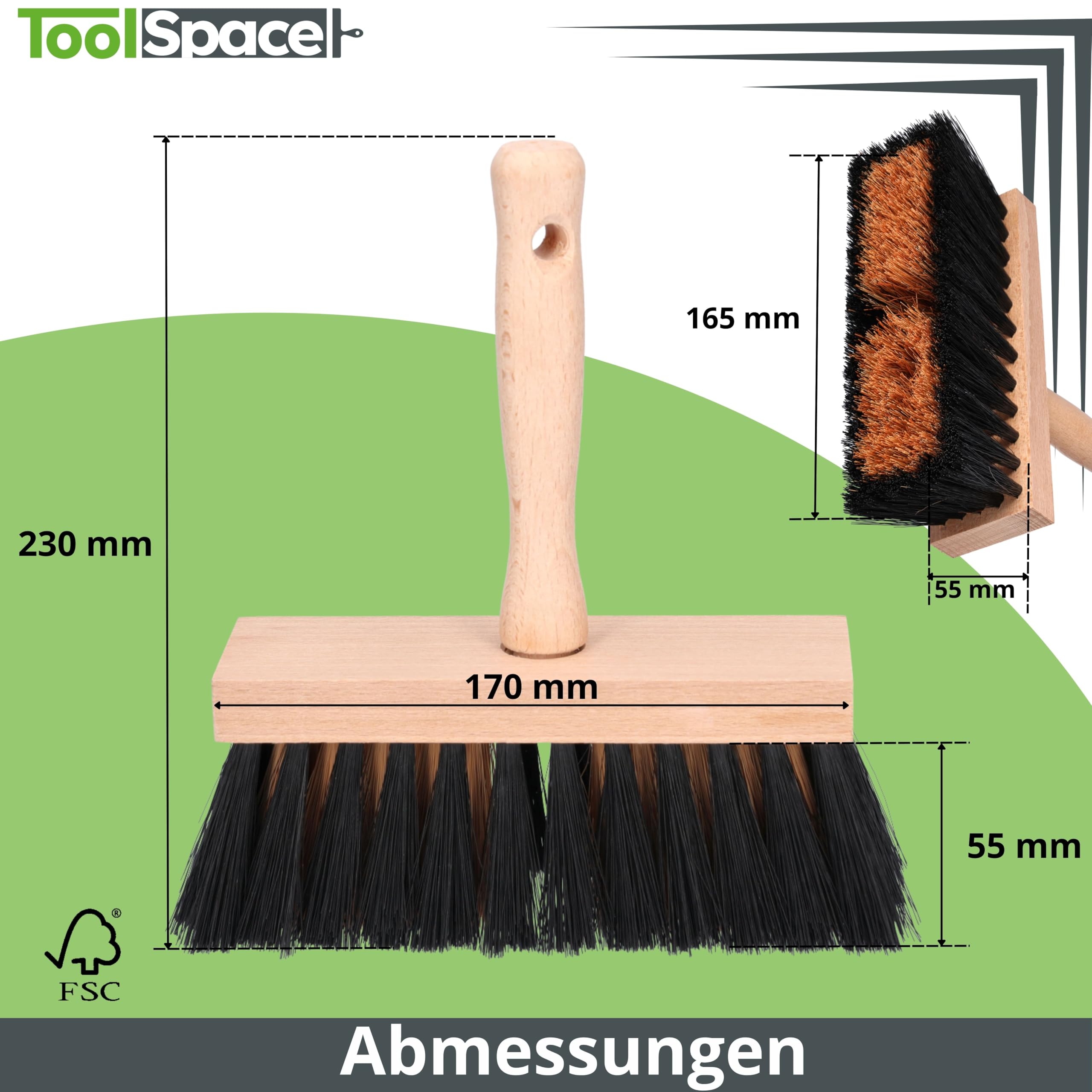 ToolSpace Brush Muddle 170 mm, Masonry speckles, for mashing plasters masses, binders, priming, Natural bristles, Erognomic - Image 2