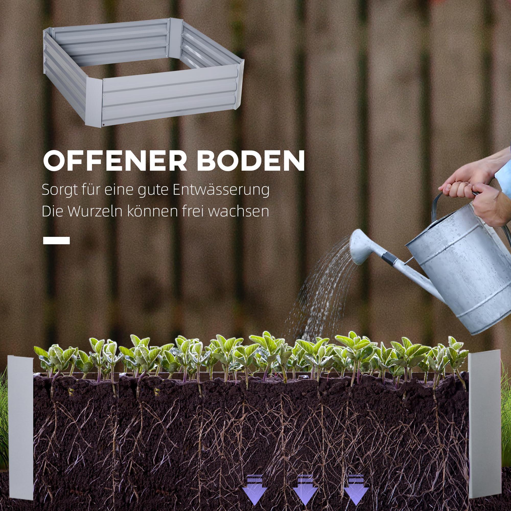 Outsunny Hochbeet Set 2-TLG. Gartenbeet für Garten 100 x 100 x 30 cm Grau