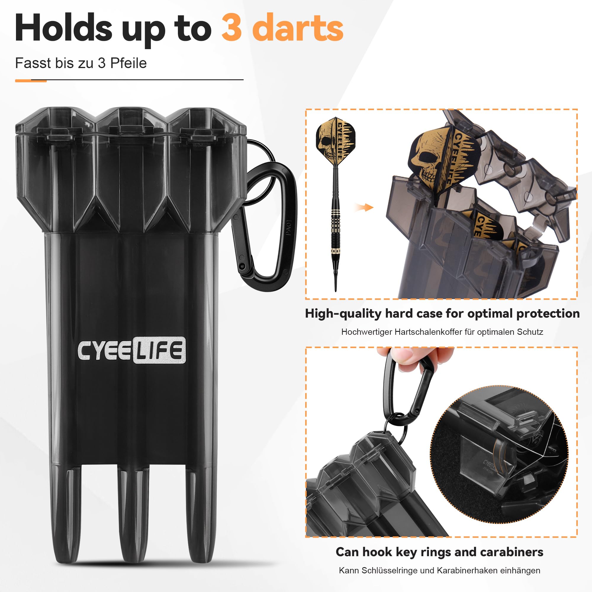 CyeeLife Fléchettes Soft-Darts 16g 3 pièces avec Pointe Plastique, Flights et Tiges, Sac de Transport