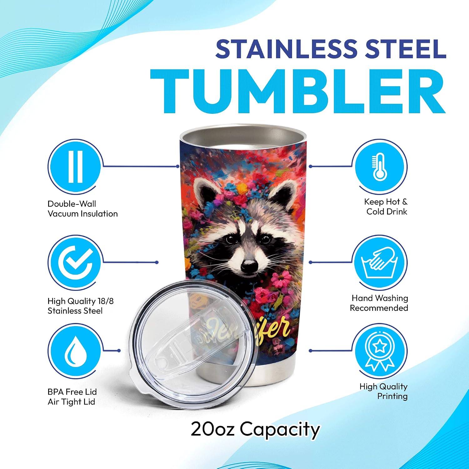 Hyturtle Personalized Raccoon Tumbler - Birthday Gifts for Women, Floral Lover Gifts - Just A Girl Who Loves Raccoons Custom 20oz Stainless Steel Tumbler