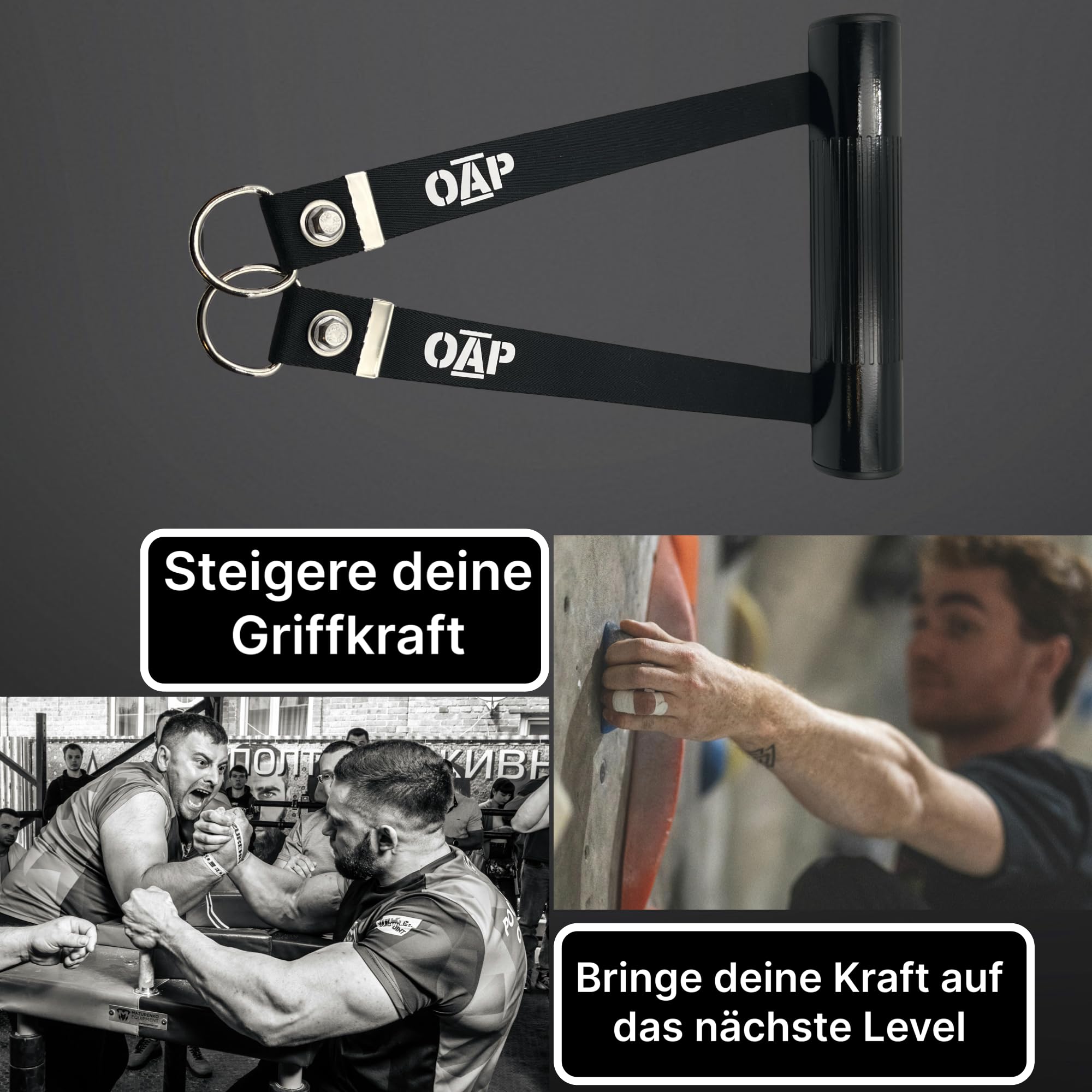 OAP Armwrestling Wrist Wrench, Premium Hand & Unterarmtrainer für Krafttraining, 100% Made in Germany, Befestigung an Kabelzug, Widerstandsband und Loading Pin, stärke Deine Handgelenke