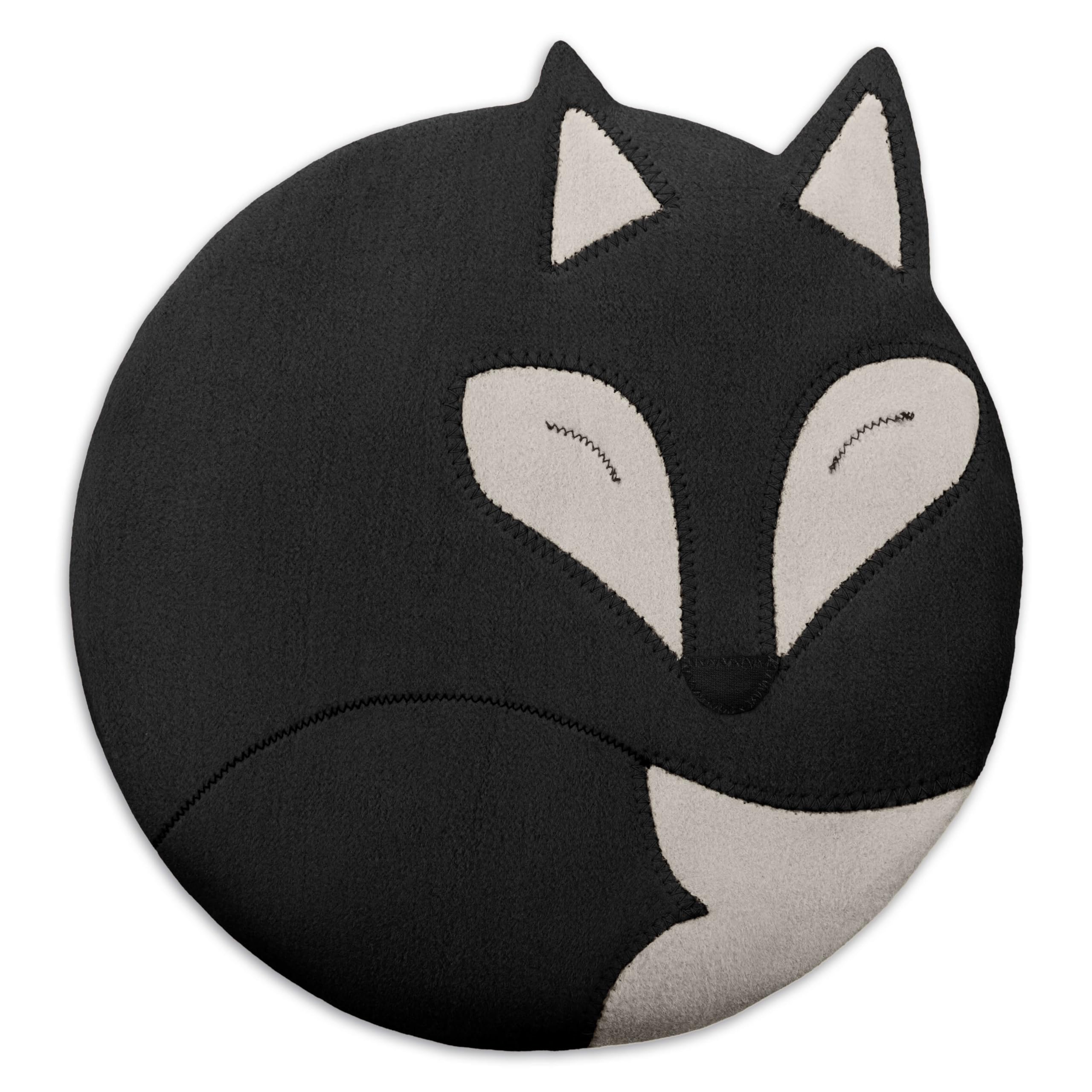 LESCHI Coussin chauffant micro-ondes en coton 100% bio, 4 compartiments, Renard noir, Bouillotte graines de blé 100% bio, Bouillotte micro-ondes idéale pour soulager les douleurs menstruelles