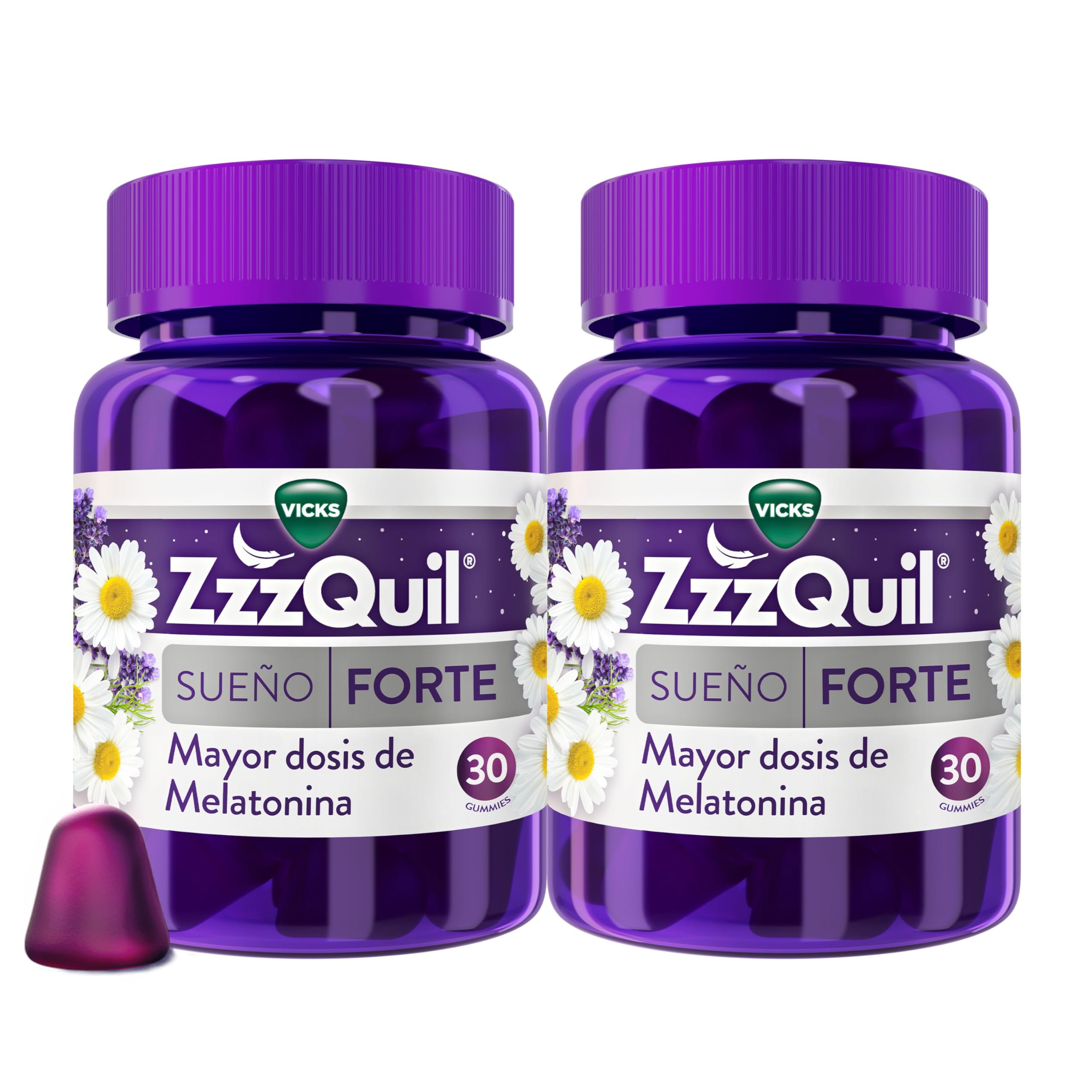 ZzzQuil Natura Forte Complemento Alimenticio para Dormir, Mayor Dosis de Melatonina*, en Gummies con Extractos de Valeriana, Camomila y Lavanda, 60 Gummies (2 x 30)