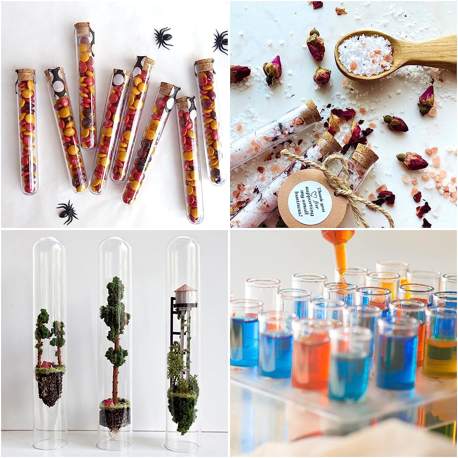 Lot de 100 tubes à essai avec bouchon en liège 15 x 100 mm (13 ml) - Pour cadeaux d'invités et table de laboratoire, avec étiquette en papier kraft et corde de chanvre, DIY Craft Candy Liquids Spices