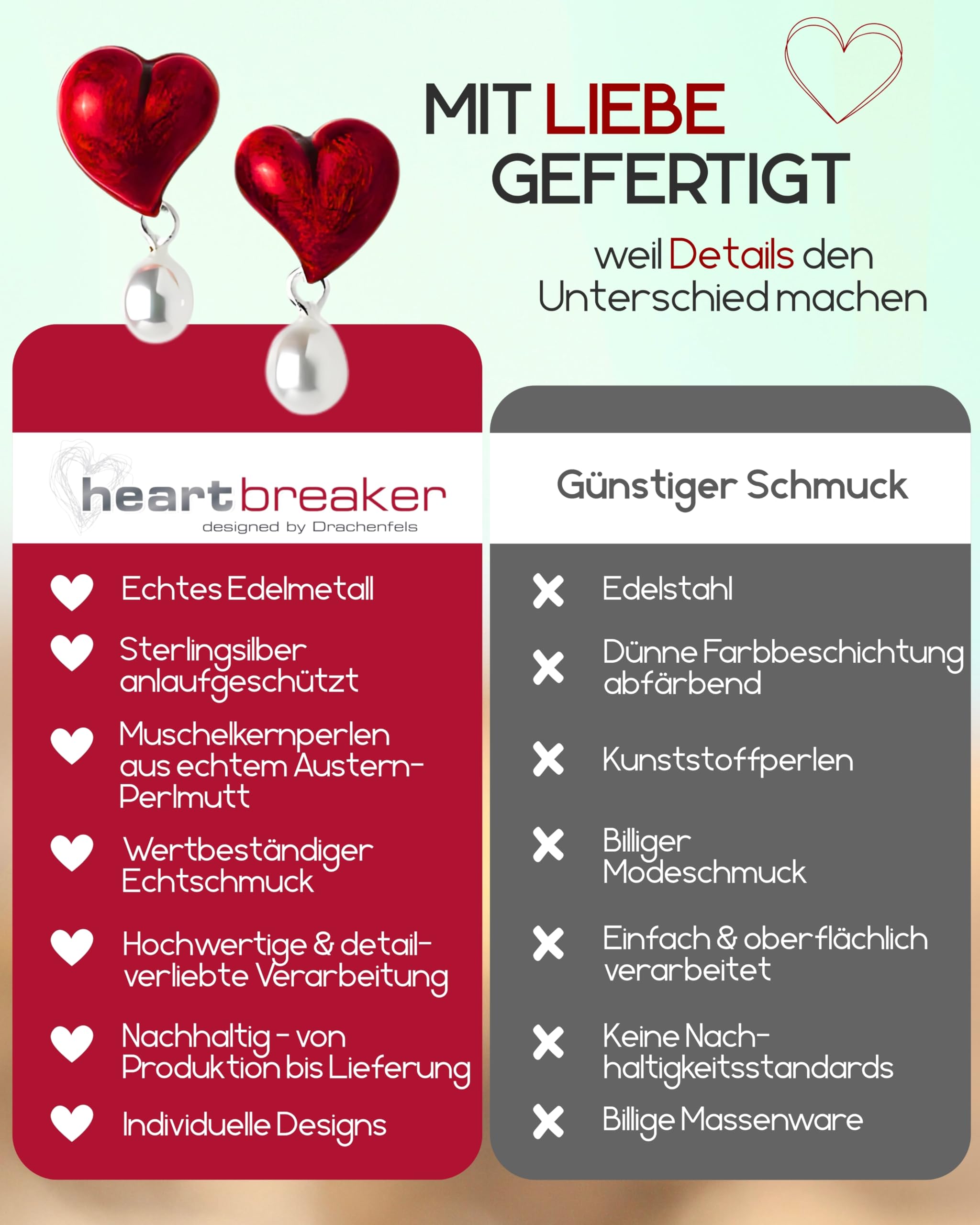 Heartbreaker "Crown of my Heart" Ohrringe Herz I Edler Schmuck aus 925 Sterling Silber & Süßwasserperle I Nickelfreie Ohrstecker inkl. Verpackung I In Goldschmiedequalität gefertigt I LD LP 24 RM
