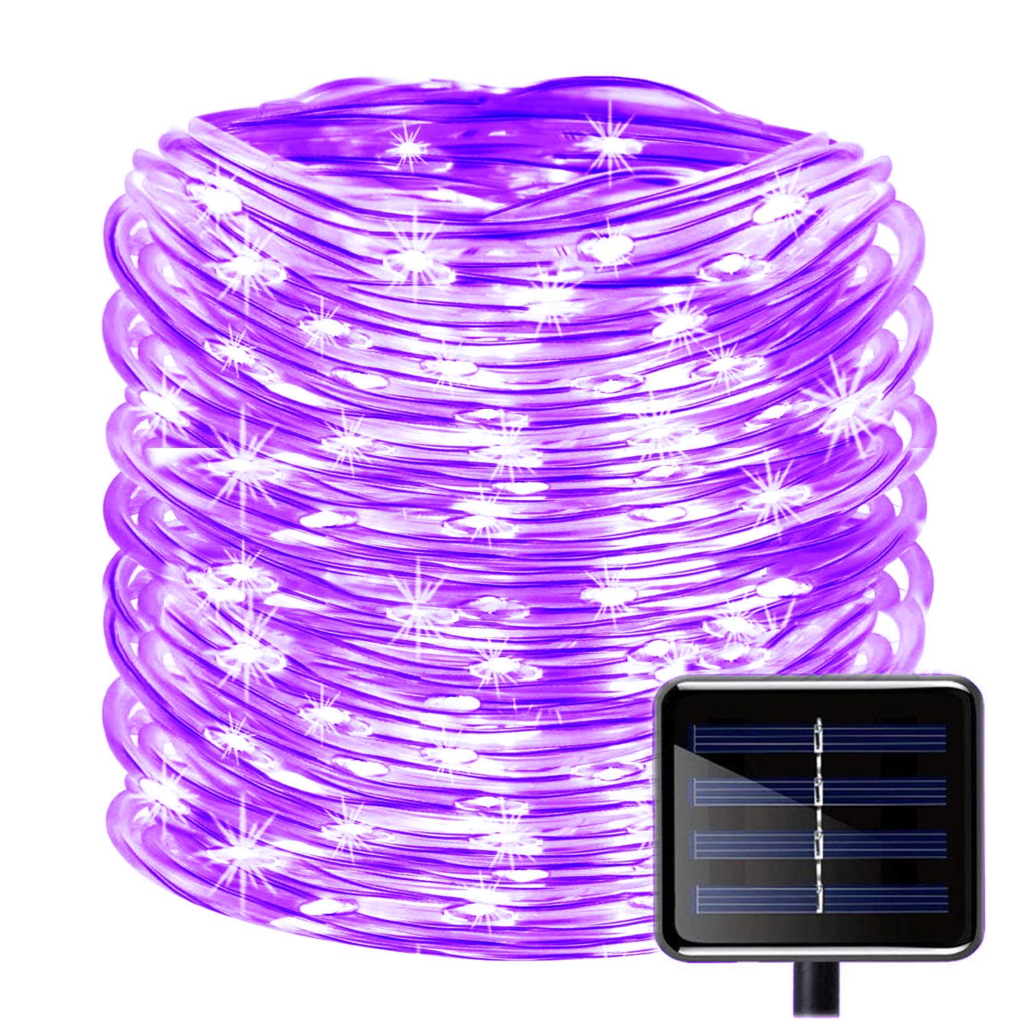 Kingcoo Purple 100 Leds Solar Rope String Lights, Waterproof 39Ft/12M Copper Wire Outdoor Tube Fairy String Lights For Christmas Garden Yard Path Fence Tree Backyard (Purple)