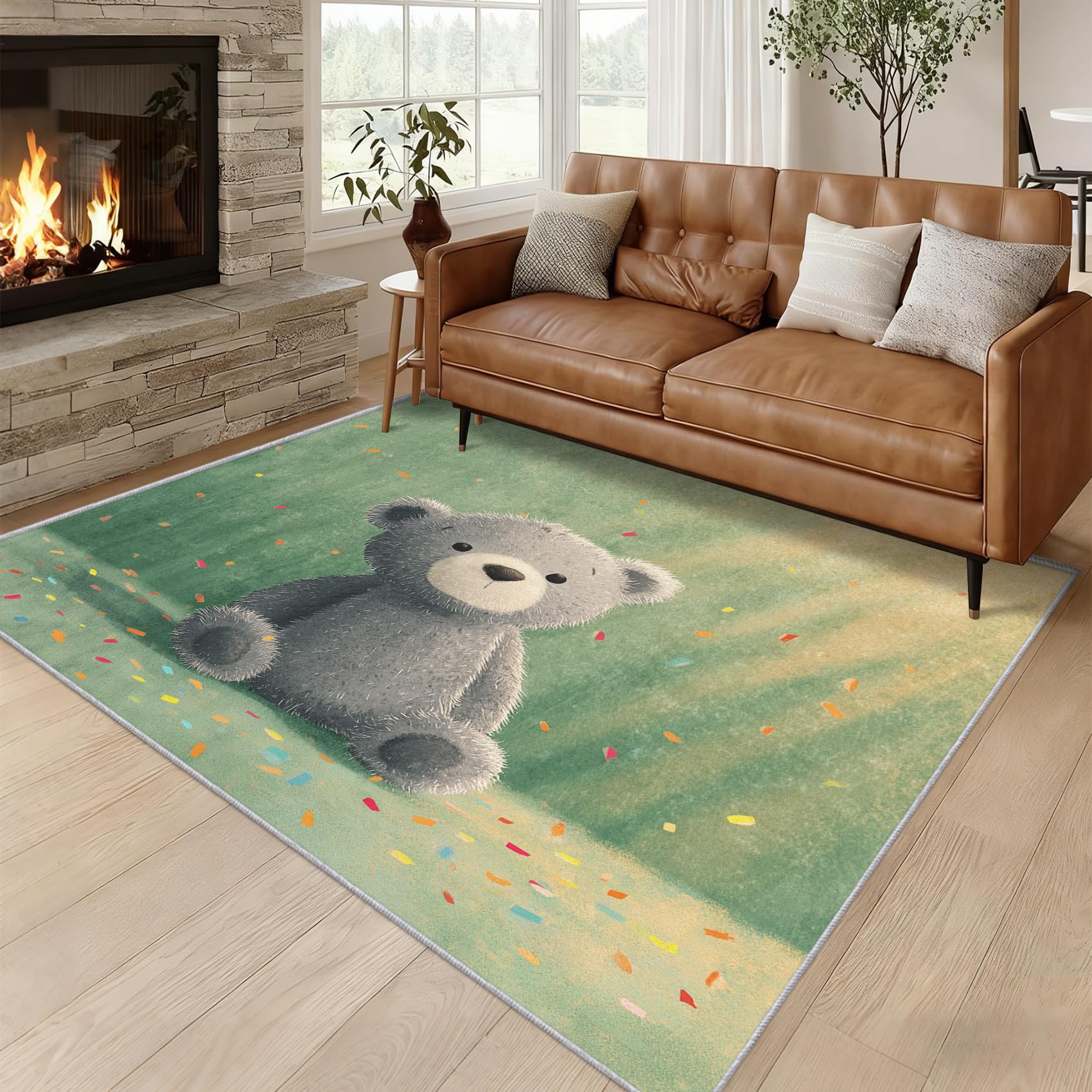 Generisch Teppich Wohnzimmer Teddybär, Teppich Süße Bär Mädchen für Schlafzimmer 100 x 150 cm, Weicher Waschbarer Antirutsch Kurzflor Dekoration Carpet P-&85