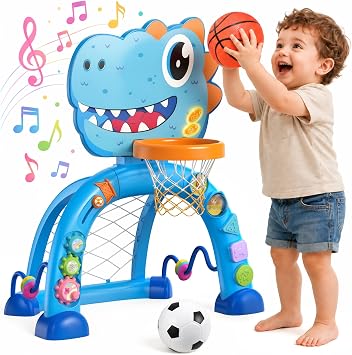 Dinosaur Toddler Basketball Hoop & Soccer Goal, Activity Toy for Age 1-3