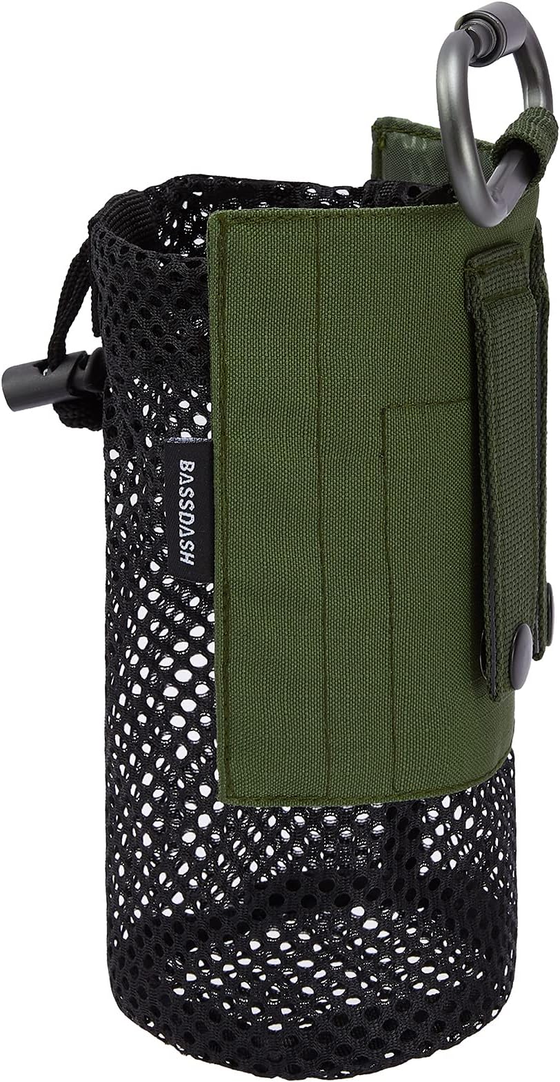 BASSDASH Tactical Molle Water Bottle Pouch with Carabiner Foldable Mesh Holder Bag for Travel Fishing Hunting Hiking Outdoor Activities