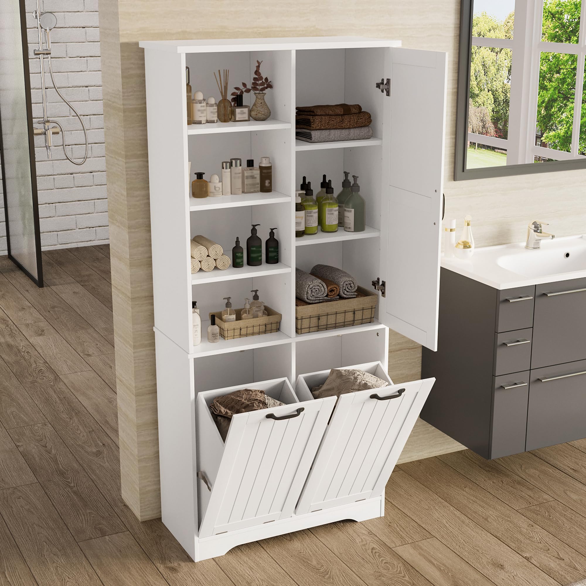 Mueble de baño blanco de alta durabilidad a todo color con estantes y cestas