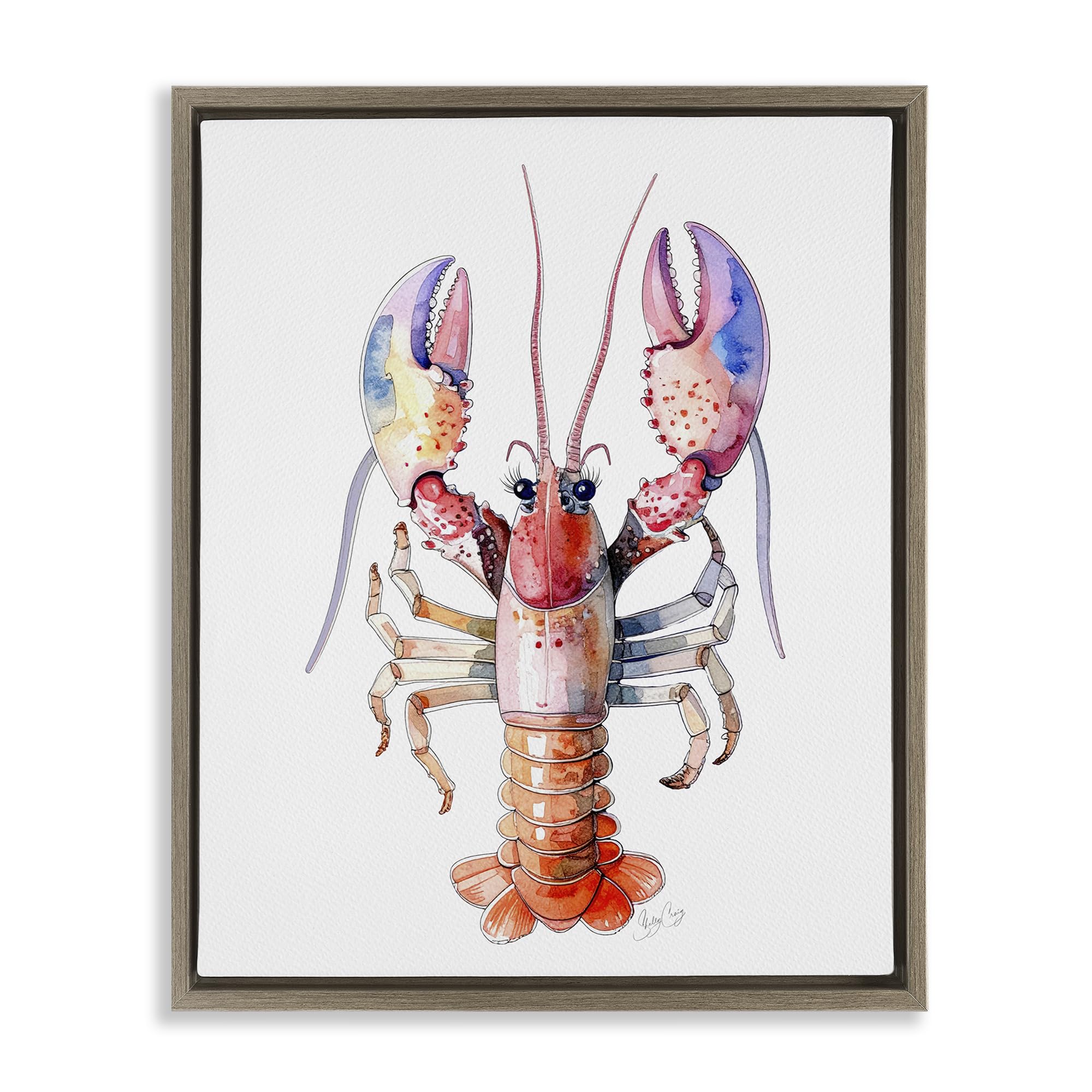 Stupell Industries Coral Claw Lobster Illustration 'Coral Claw Lobster', Floating Frame Canvas Art, Brown, 25 X 31 Inches, Easy To Hang And Sturdy, Made In Usa, By Shelly Craig