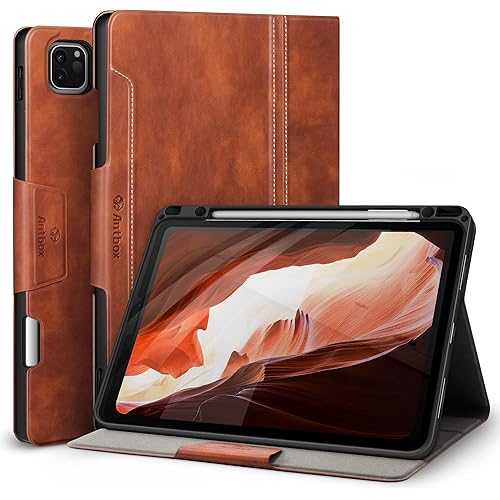 Antbox Case for iPad Pro 12.9'' 6th Generation (2022) 5th/4th/3rd Generation (2021/2020/2018), Built-in Pencil Holder Auto Sleep/Wake Function PU Leather Smart Cover (Brown)