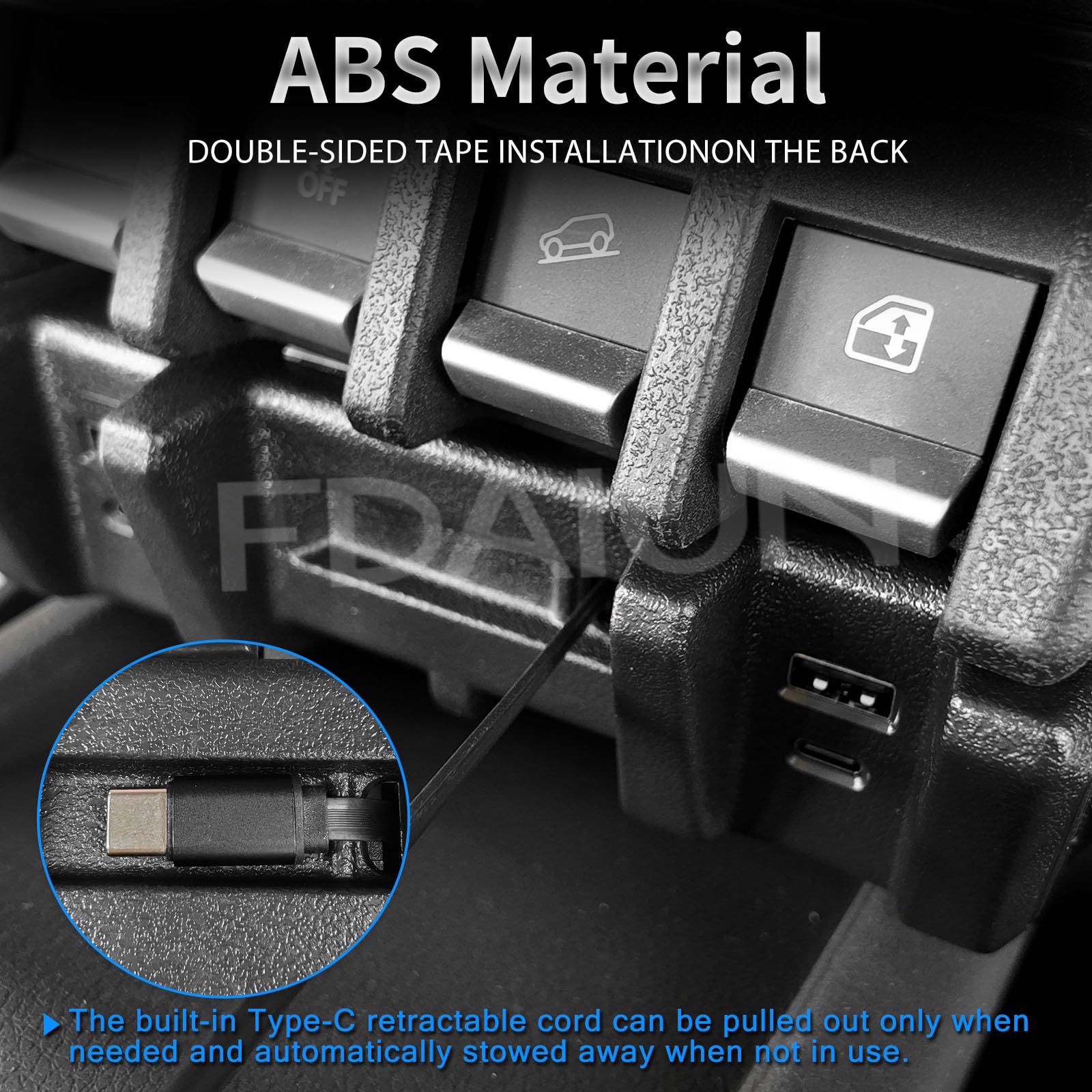 Do Suzuki Jimny JB64 JB74 2018-2025 adapter USB, szybka ładowarka samochodowa z wysuwanym kablem typu C, ładowarka samochodowa, akcesoria do wnętrza samochodu