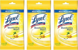 Disinfecting Wipes To-Go Pack, Lemon Scent, 15 Count (Pack of 3)