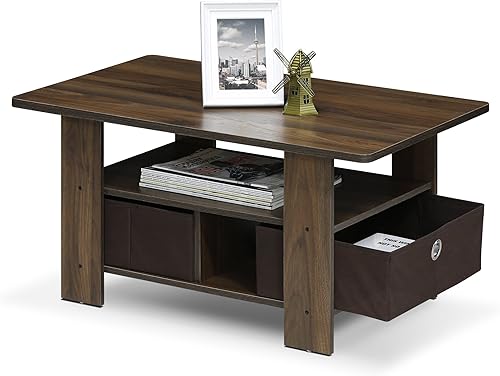 Miniatura 5 de Furinno Andrey - Mesa de café con cajón contenedor, color Nogal de Columbia/marrón oscuro Columbia Nogal/Marrón Oscuro,Americano/Marrón Medio,Marrón