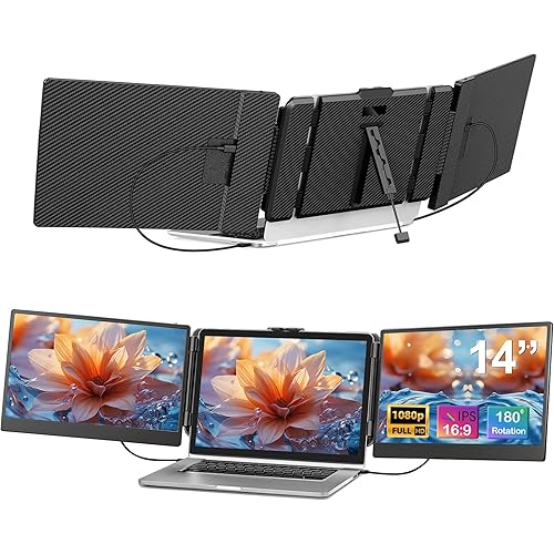 Alecewey Laptop Screen Extender 14 inch Triple Portable Laptop Monitor Attachment FHD 1080P Extra Screen for 13-17’’ Laptops with Windows Chrome Mac