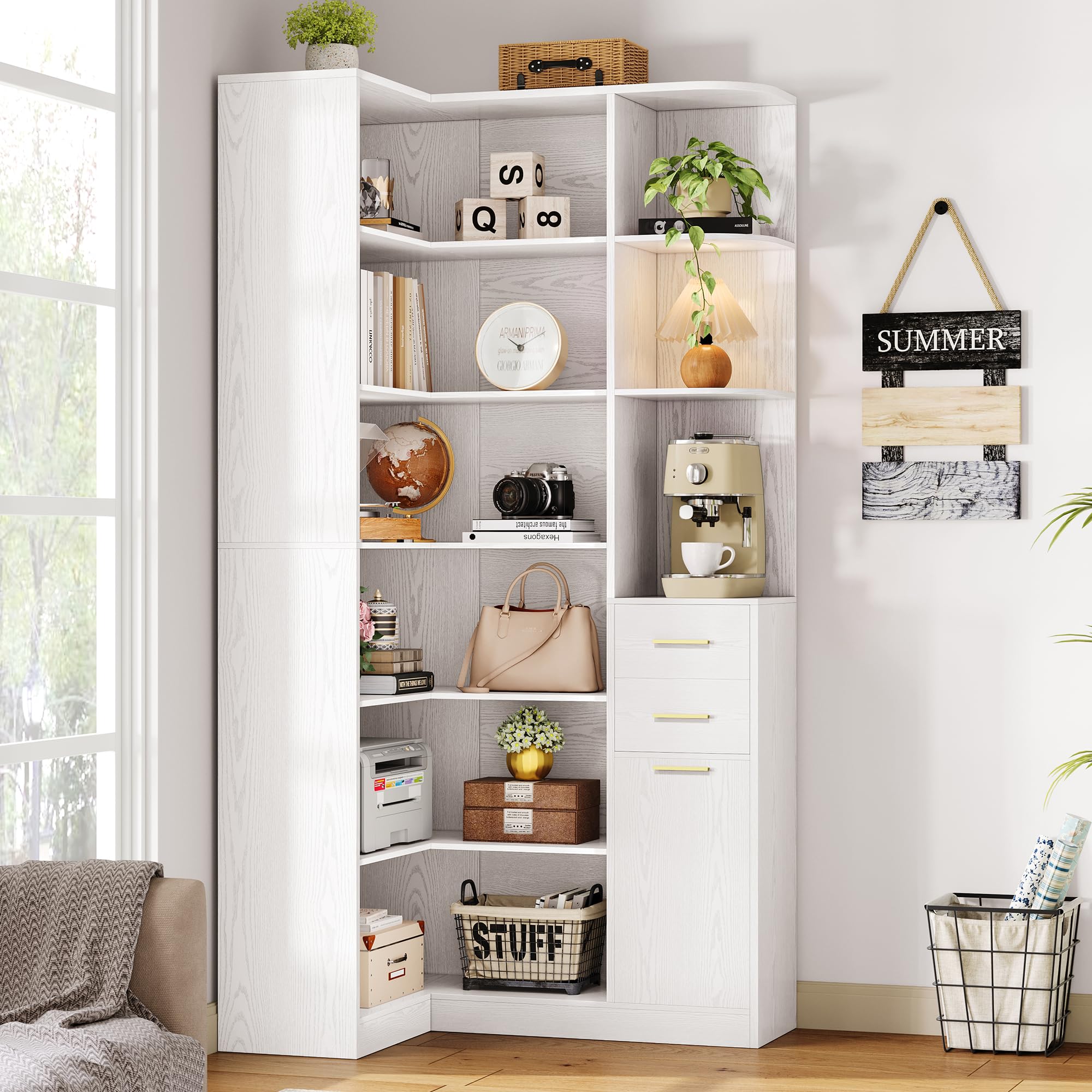 IRONCK Corner Bookshelf, 76' Tall Corner Bookshelves, 6 Tiers L-Shaped Bookcase — product photo