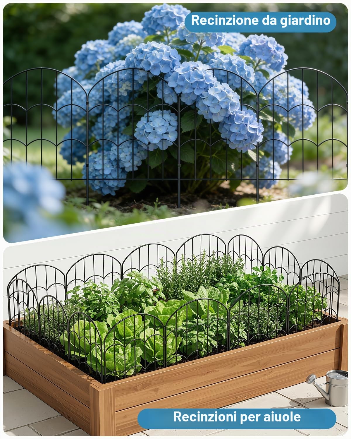 ARIFARO Recinzione da Giardino in Metallo, 61cm A x 33cm L, Lunghezza Totale 3,3 m, 10 Pannelli, Barriera per Piccoli Animali, Bordo Decorativo per Cortile e Giardino