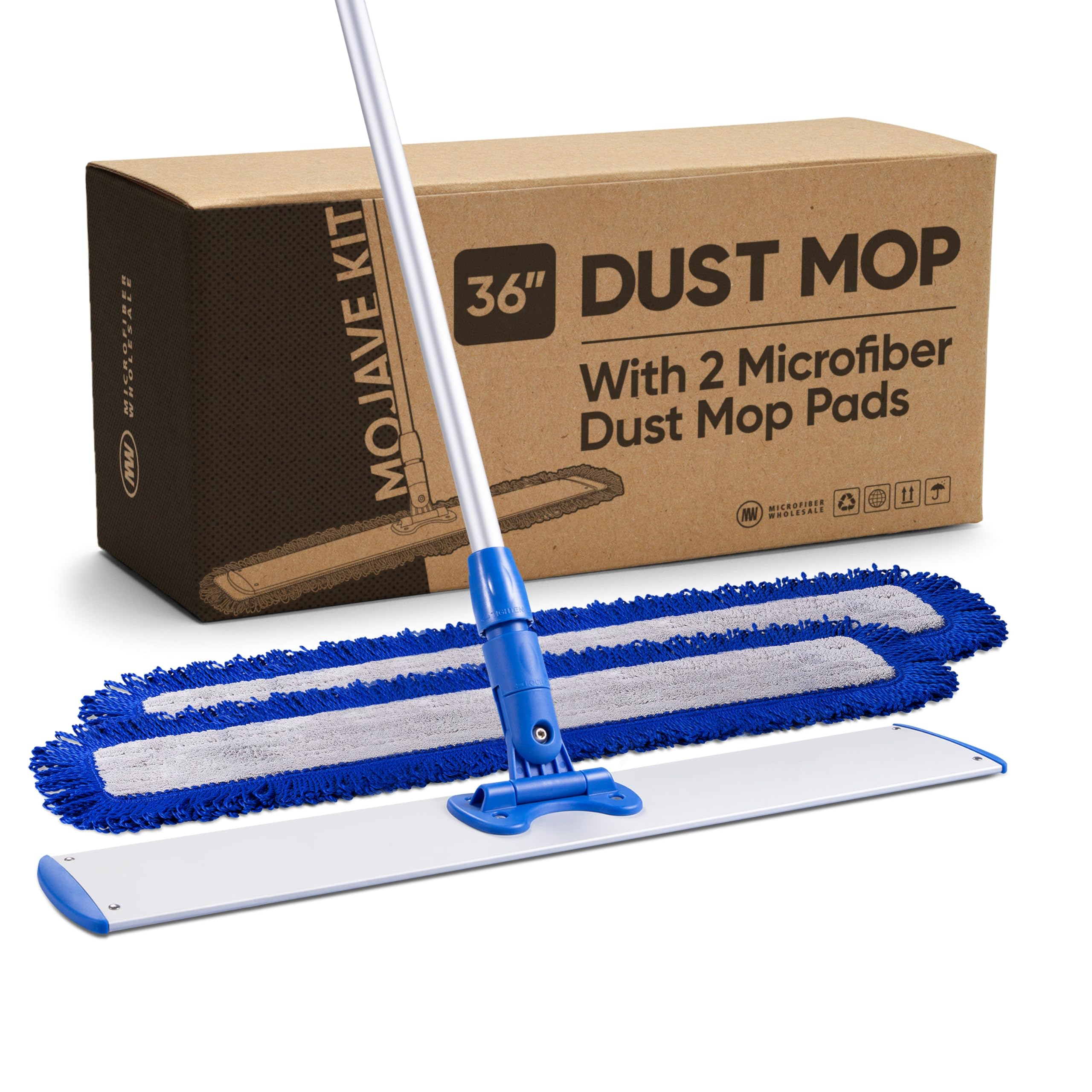 36" Mojave Microfiber Dust Mop System with 2 Dust Pads | Hardwood Tile Laminate Stone Concrete Floors | Ideal for Commercial Use Gyms Schools