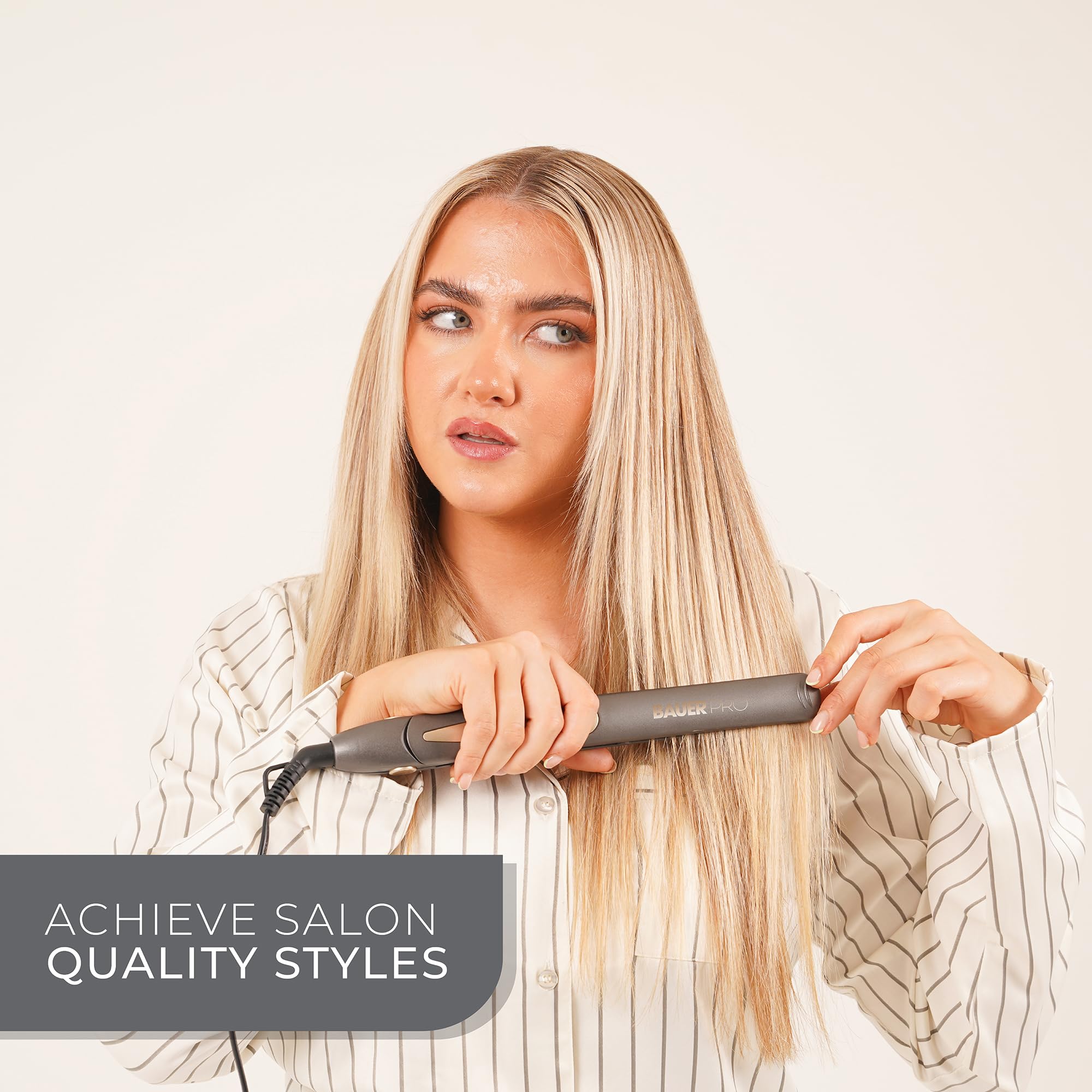 Bauer Professional 39829 TourmaPro Hair Straighteners/Fast Heating to 230° / Smooth and Shine Negative Ion Tourmaline Coating / 360° Swivel Cord/Grey & Gold - Image 3