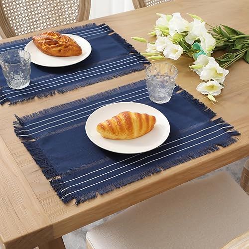 Miniatura 2 de Chassic Juego de 6 manteles individuales rústicos, manteles individuales de lino lavables, manteles tejidos para cocina, comedor, fiesta, boda y