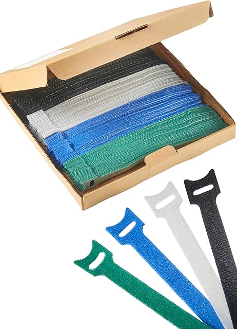 Haus Projekt Multi Coloured 200x12mm 100pcs Self Gripping Premium Reusable Cable Ties, Multi-Purpose Pre-Cut Adjustable Straps for Cable Management, Indoor and Outdoor, Wires, Home, Office, Classroom