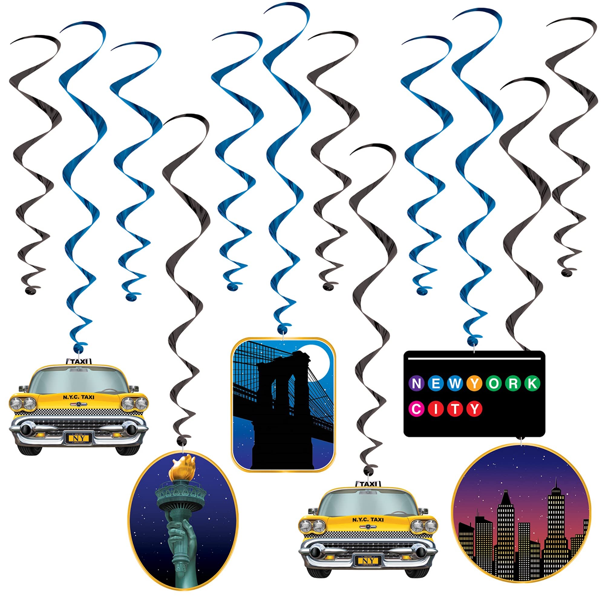 Beistle 53641 New York Icons Pack 12 Hanging Whirls New York Party Decorations