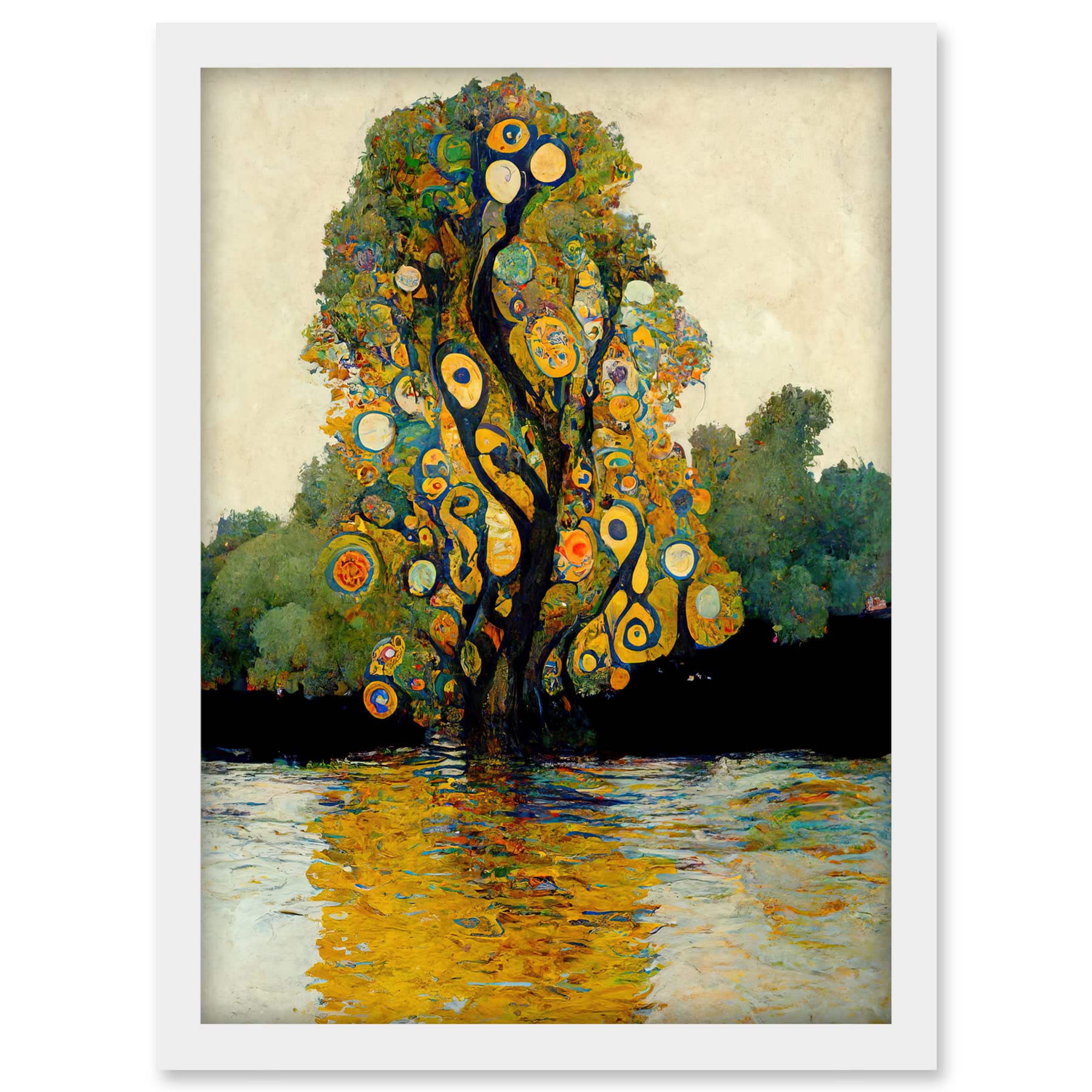 Doppelganger33 LTD Klimt Style Tree River Bank Scene Artwork Framed A3 Wall Art Print
