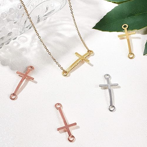 Miniatura 5 de CHGCRAFT 60 dijes de conector de aleación cruzada lateral de 3 colores para manualidades, pulseras, collares, joyas, manualidades, 1.535 x 0.669 x