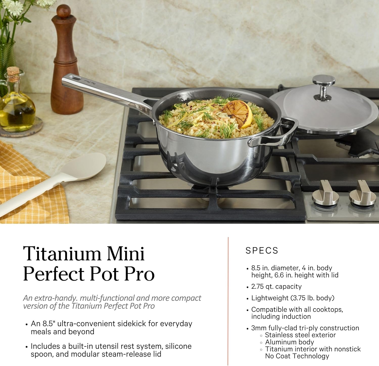 Our Place Titanium Pro Cookware Set | Standard & Mini Always Pans & Perfect Pots | Coating-Free Titanium Nonstick, Tri-Ply Stainless & Aluminum | Oven, Induction & All Cooktops up to 1000°F | Chrome
