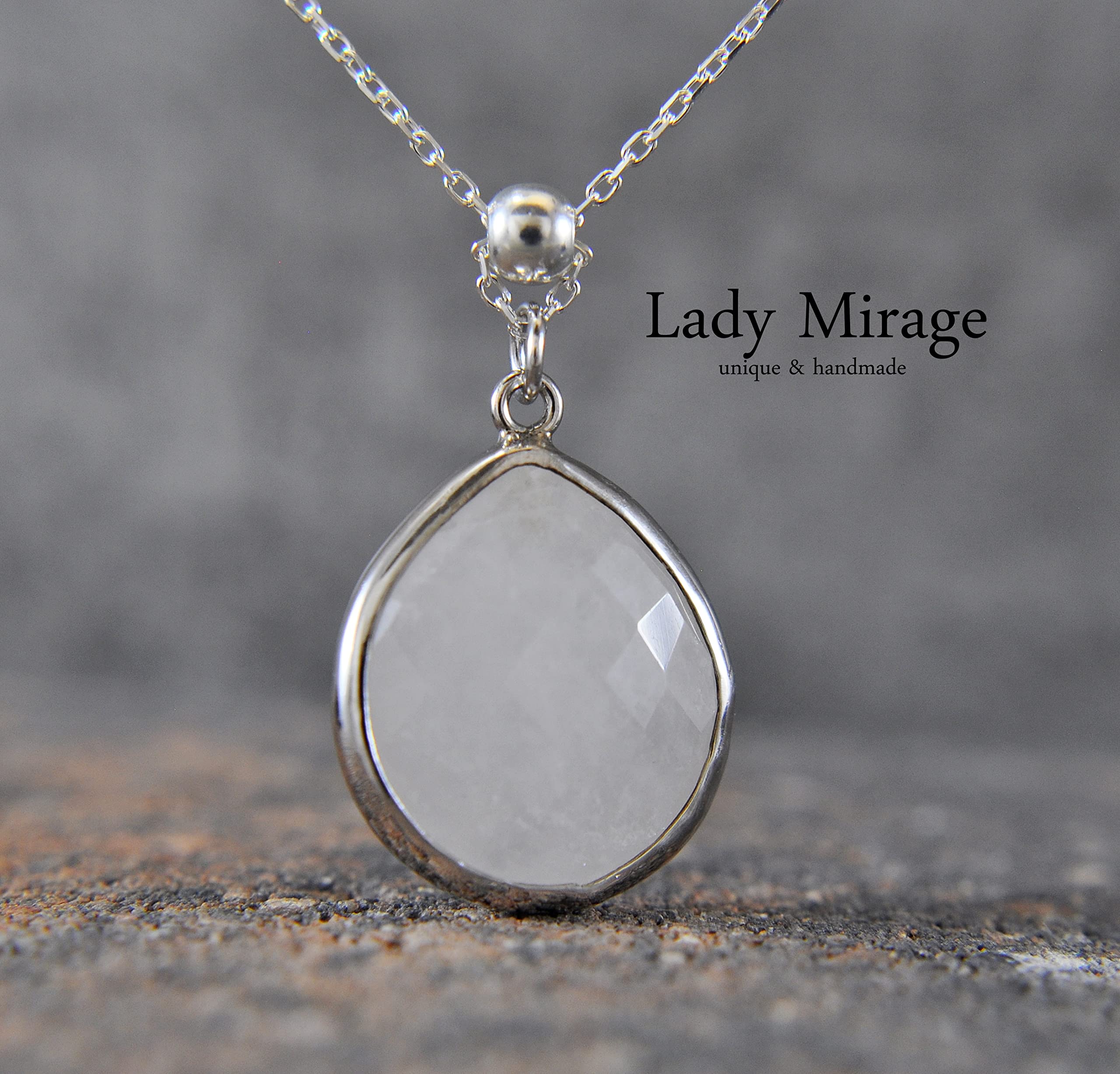 925 Silber - Edelstein-Kette - Bergkristall - Tropfen - 70 cm - Weiß - Spirituell - Beweglich Geschenk - Bergkristall-anhänger - Geburtstag - Weihnachten -