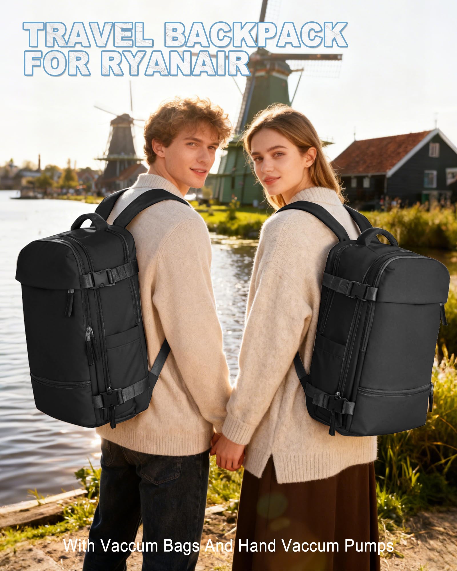 SZLX Zaino Ryanair 40x30x20 Sottovuoto con Pompa Bagaglio a Mano con porta scarpe Wizzair Zaino da Viaggio 40x20x25 Borse da Cabina per Easyjet 45x36x20 Borsa da Viaggio Porta PC 14 Pollici Donna Uomo