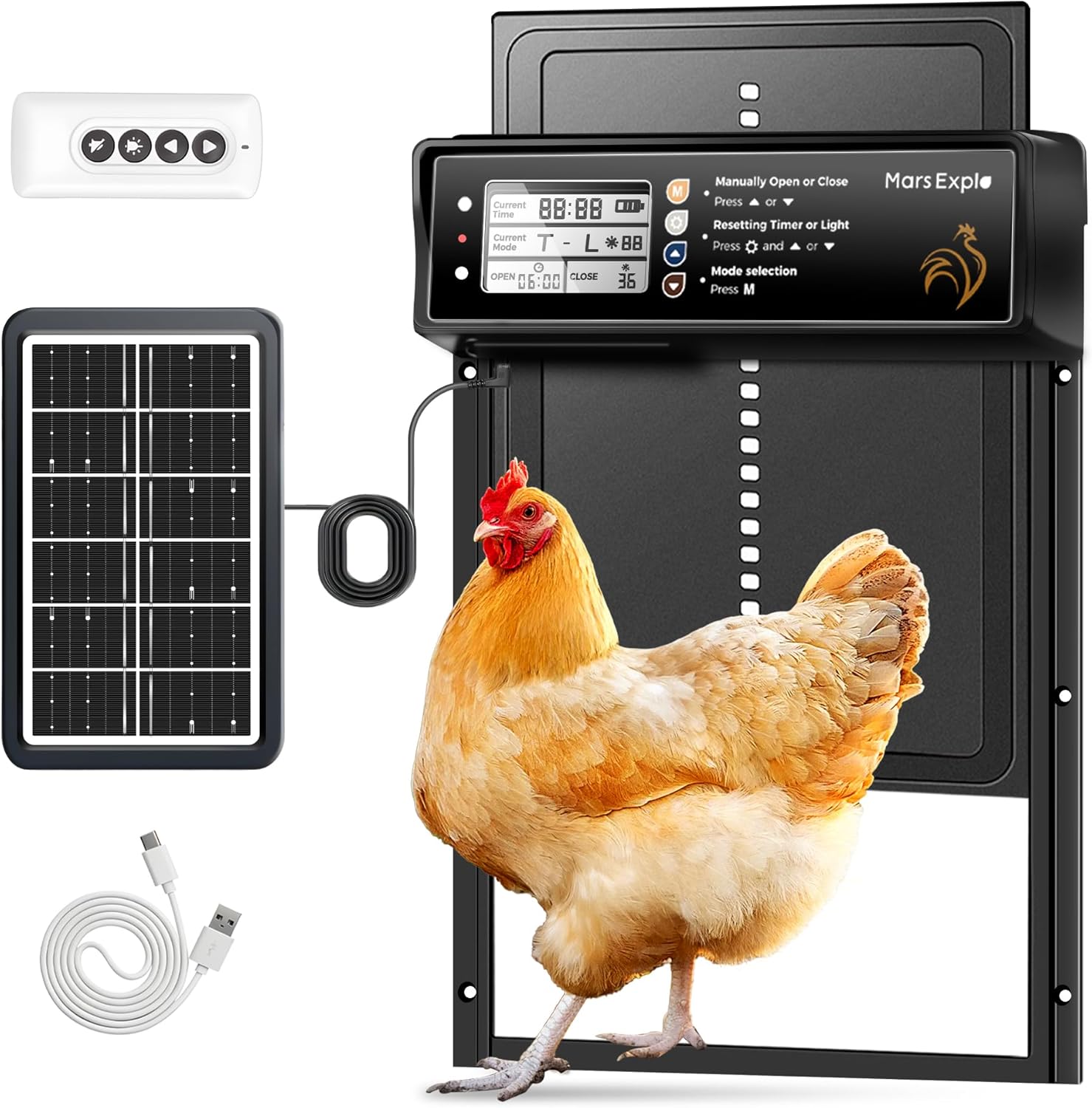 Solar powered automatic chicken coop door with timer