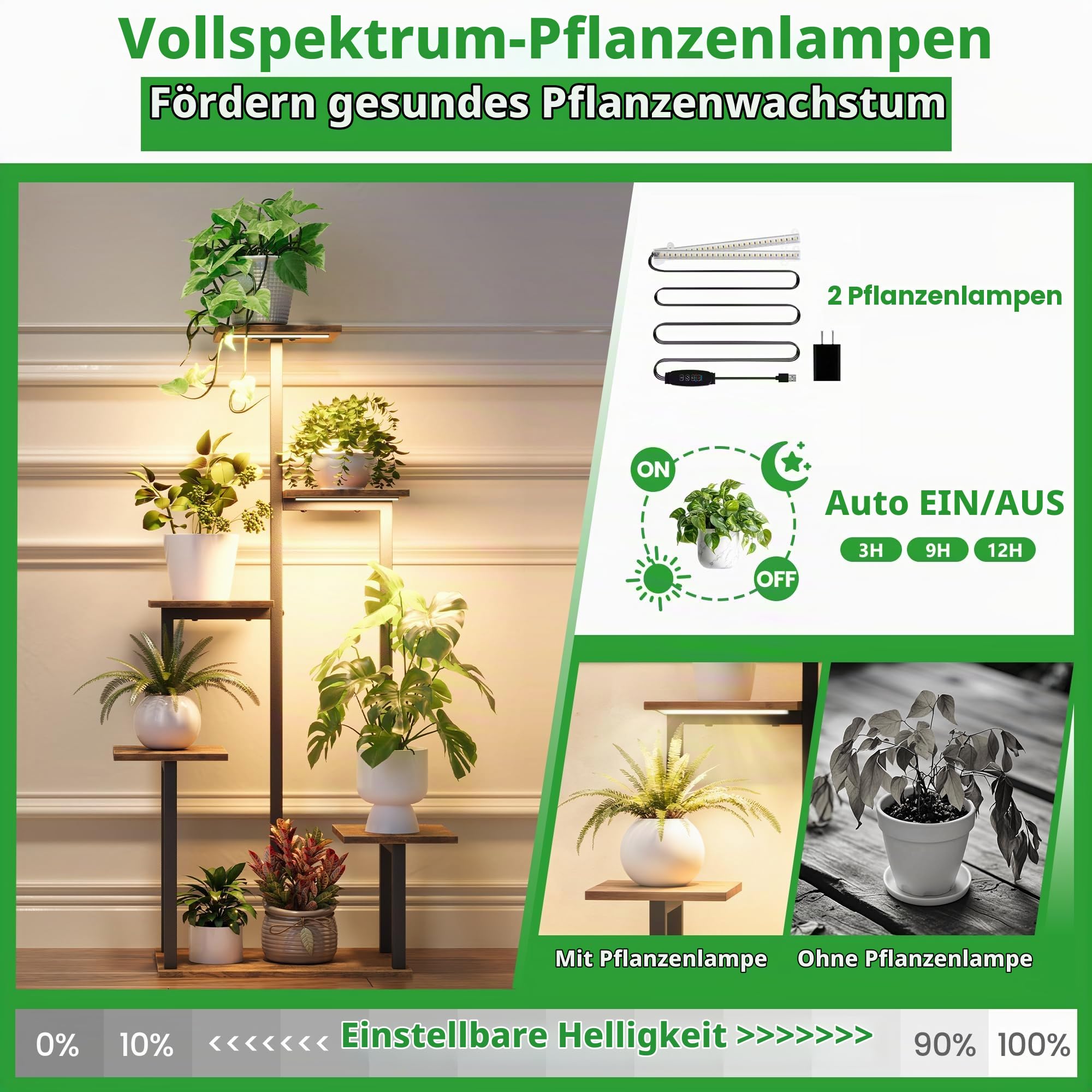GoTiling Blumenständer Pflanzenständer Blumentreppe mit Wachstumslicht - Indoor Pflanzenregal für Ecken, Modernes Regal für Zimmerpflanzen, 6 Etagen, Ideal für Wohnzimmer, Balkon und Büro