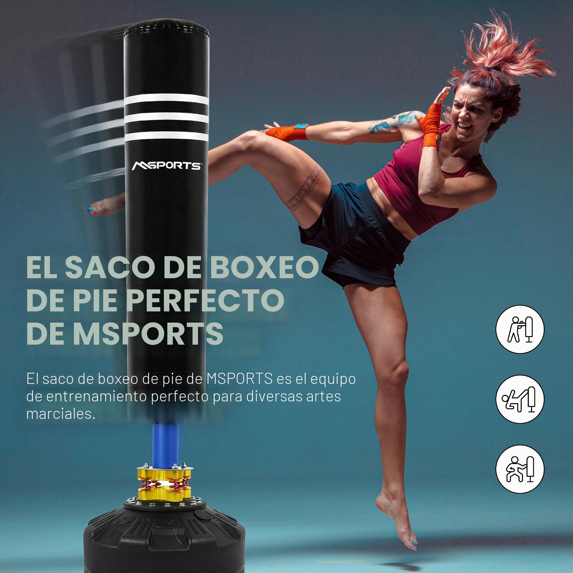 MSPORTS Saco de boxeo premium de pie con base, saco de boxeo para casa y fitness, kickboxing, artes marciales mixtas y entrenamiento de fuerza, soporte resistente y material duradero