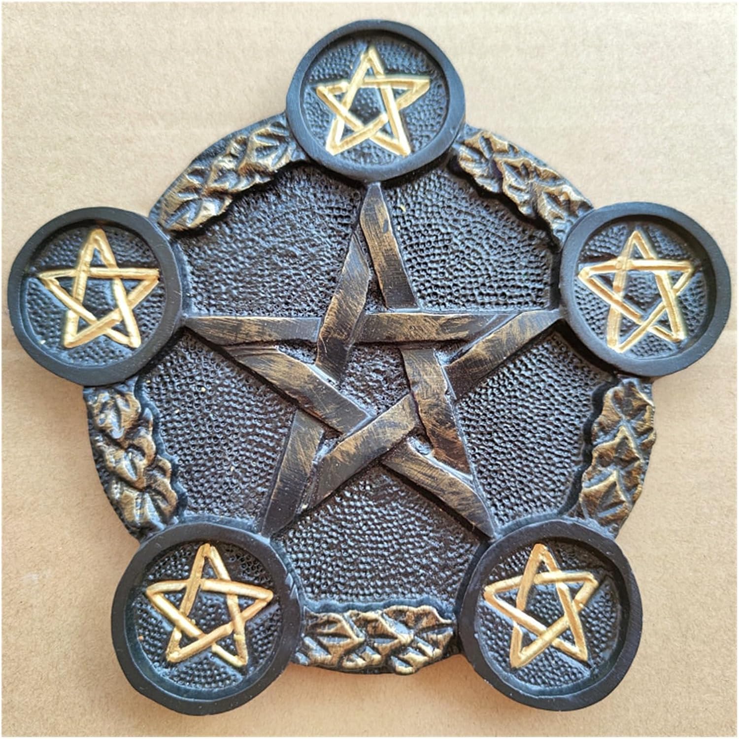 Cross-Border Pentagram Candlestick Symbol, Earth Goddess Kore Photography Prop Resin Statue(Silvergray(setof2))