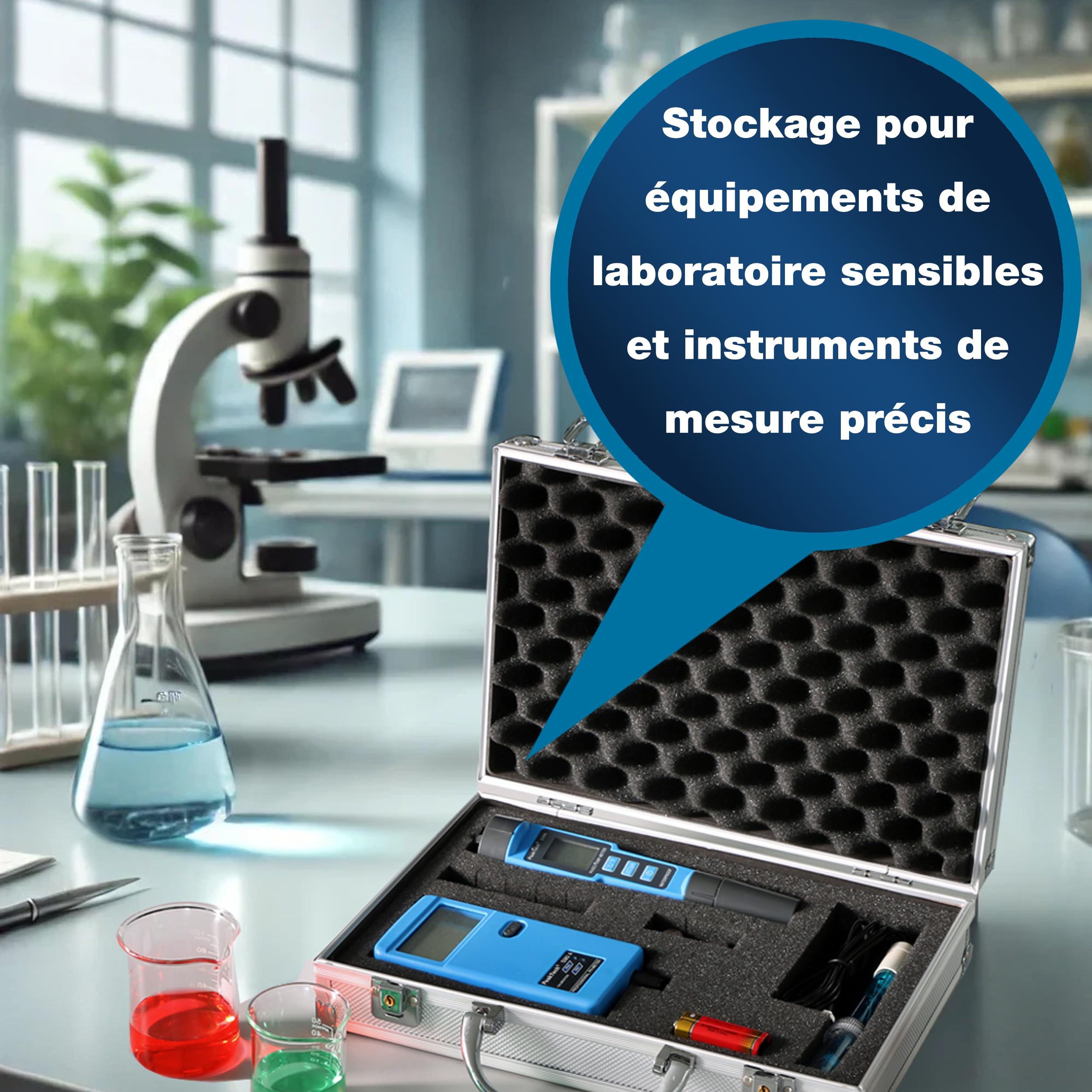 PeakTech 7255 – Mallette Universelle pour Instruments de Mesure, Mallette Robuste en Aluminium, Compartiment à Outils, Rembourrage en Mousse, Verrouillable, Anti-Poussière, M - 295 x 195 x 70 mm