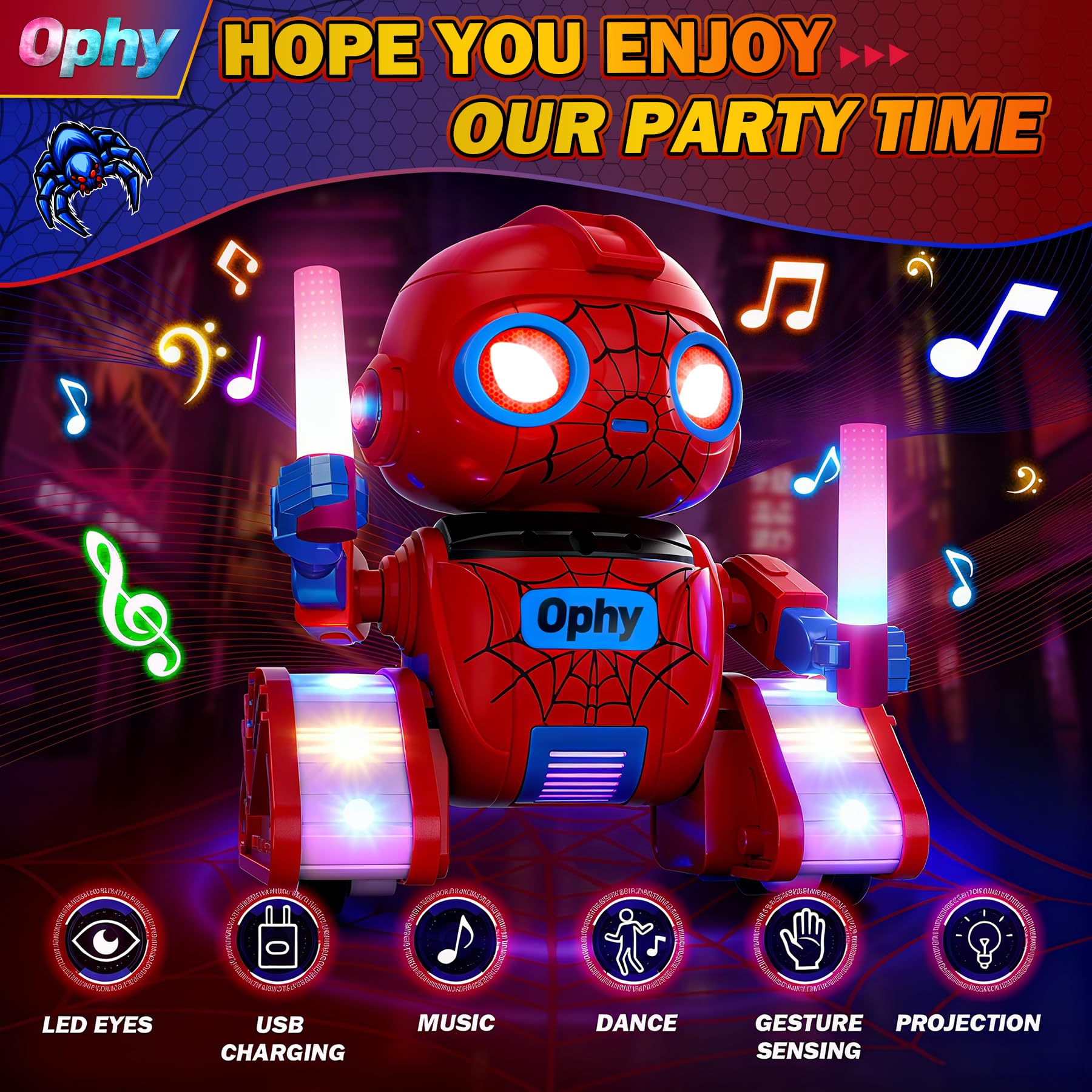 Ophy Robot de Projection Enfant Jouet, avec Yeux LED, Musique et Sons Intéressants pour Garçons et Filles à Partir de 3 4 5 6 7 8 9 10 11 12Ans Halloween Cadeau d'anniversaire (Rouge)