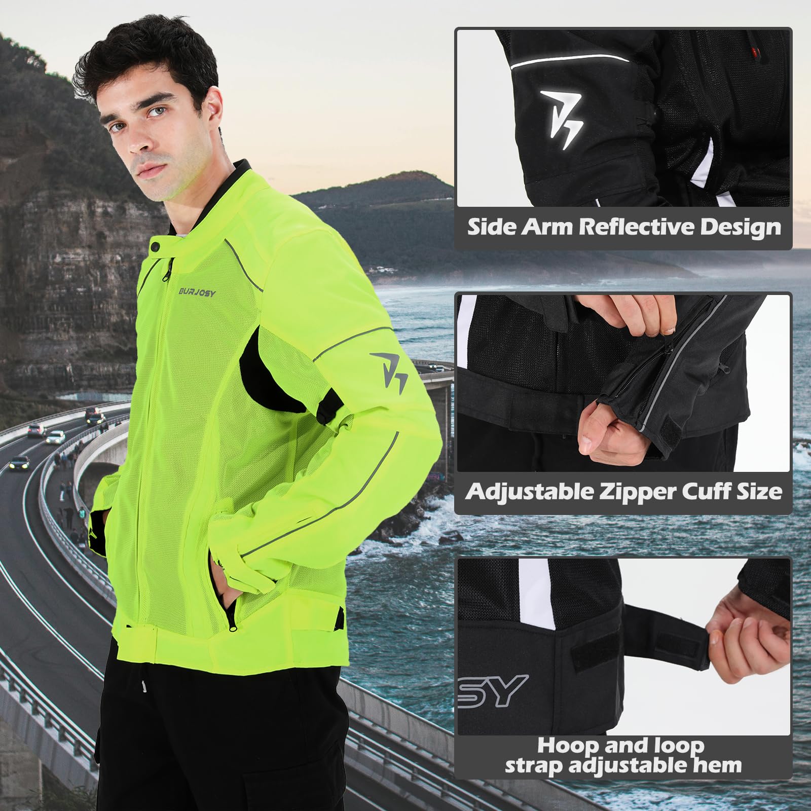 Veste Moto Été Homme avec Protections Amovibles Veste de Moto Maille Aérée Réfléchissante Légère