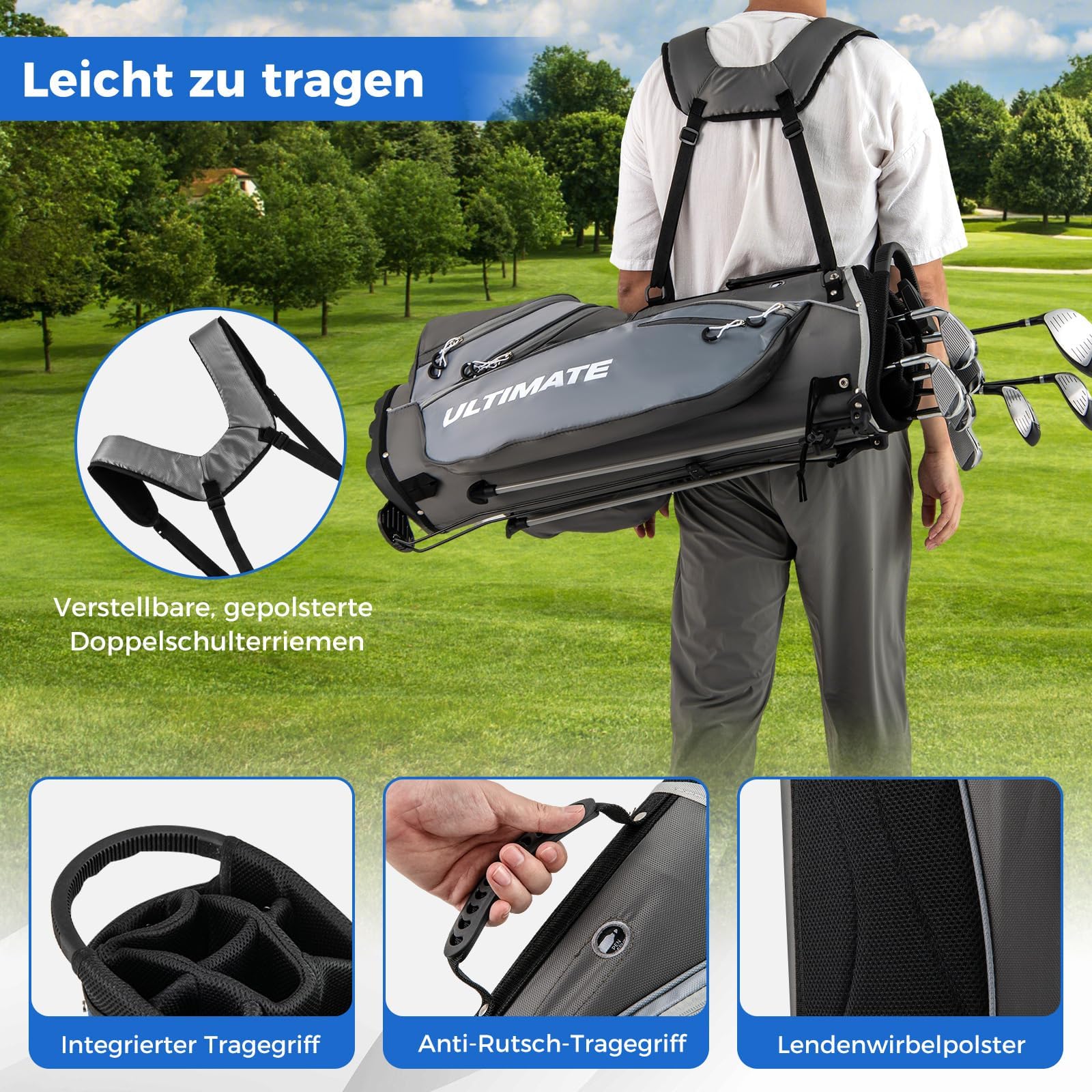 COSTWAY komplettes Herren Golfschläger Set, 9/11/15 teilige Golfschlägersätze rechtshändig mit Golftasche & Regenhaube, Golfset mit Driver & Fairway & Hybrid & Eisen & Putter