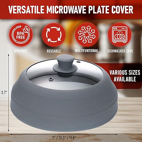 Miniatura 2 de Javson Cubierta de vidrio para microondas para alimentos, tapa grande de vidrio templado y silicona de 10.8 pulgadas, resistente al calor, protector