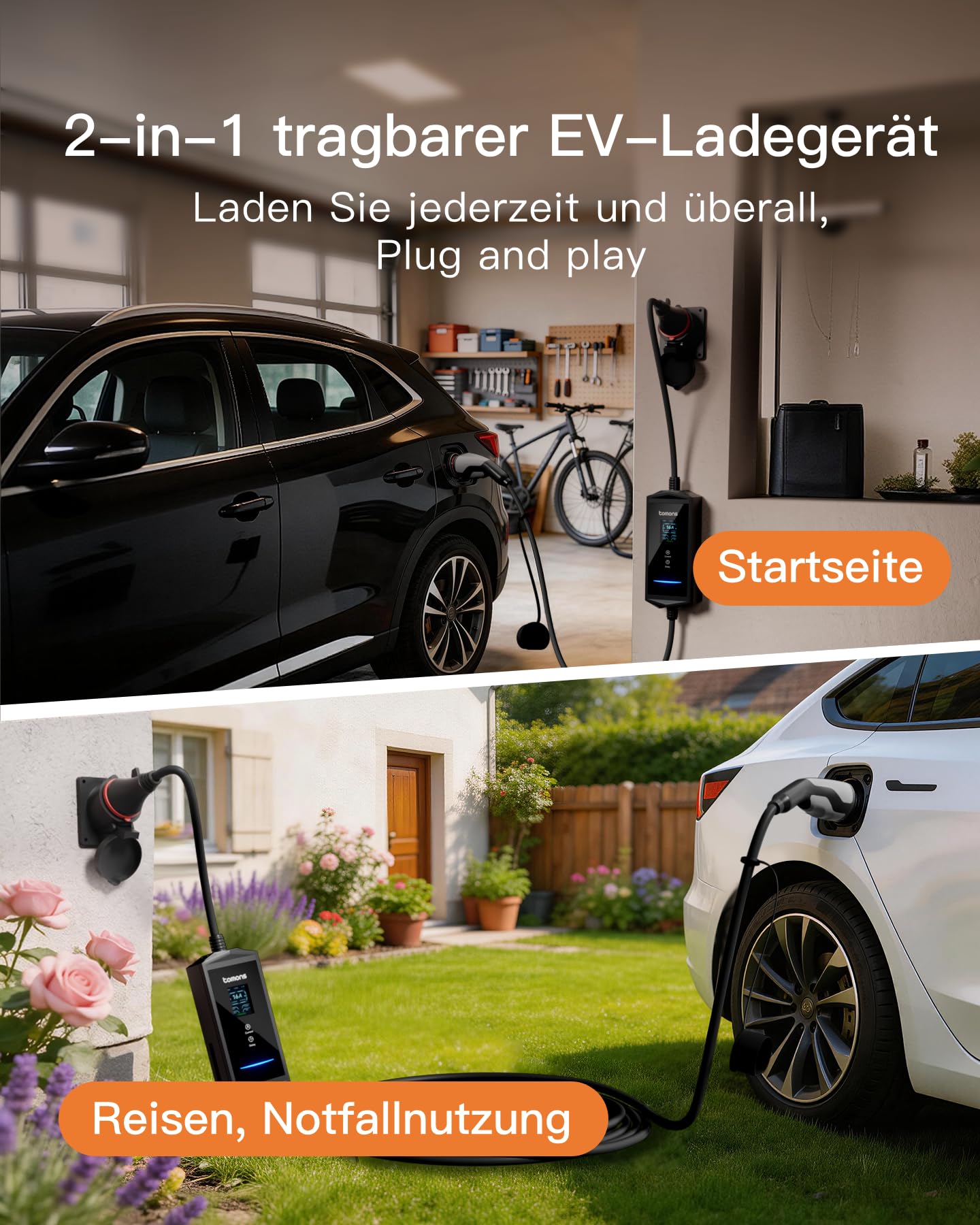 tomons Elektryczna ładowarka samochodowa APP 11 kW, 7 m 6-16A, typ 2 trójfazowa CEE z uchwytem ściennym, LCD 2,4", opóźnione ładowanie, kompatybilna z Tesla Model 3/Y, Volkswagen ID. & VE IEC 62196-2